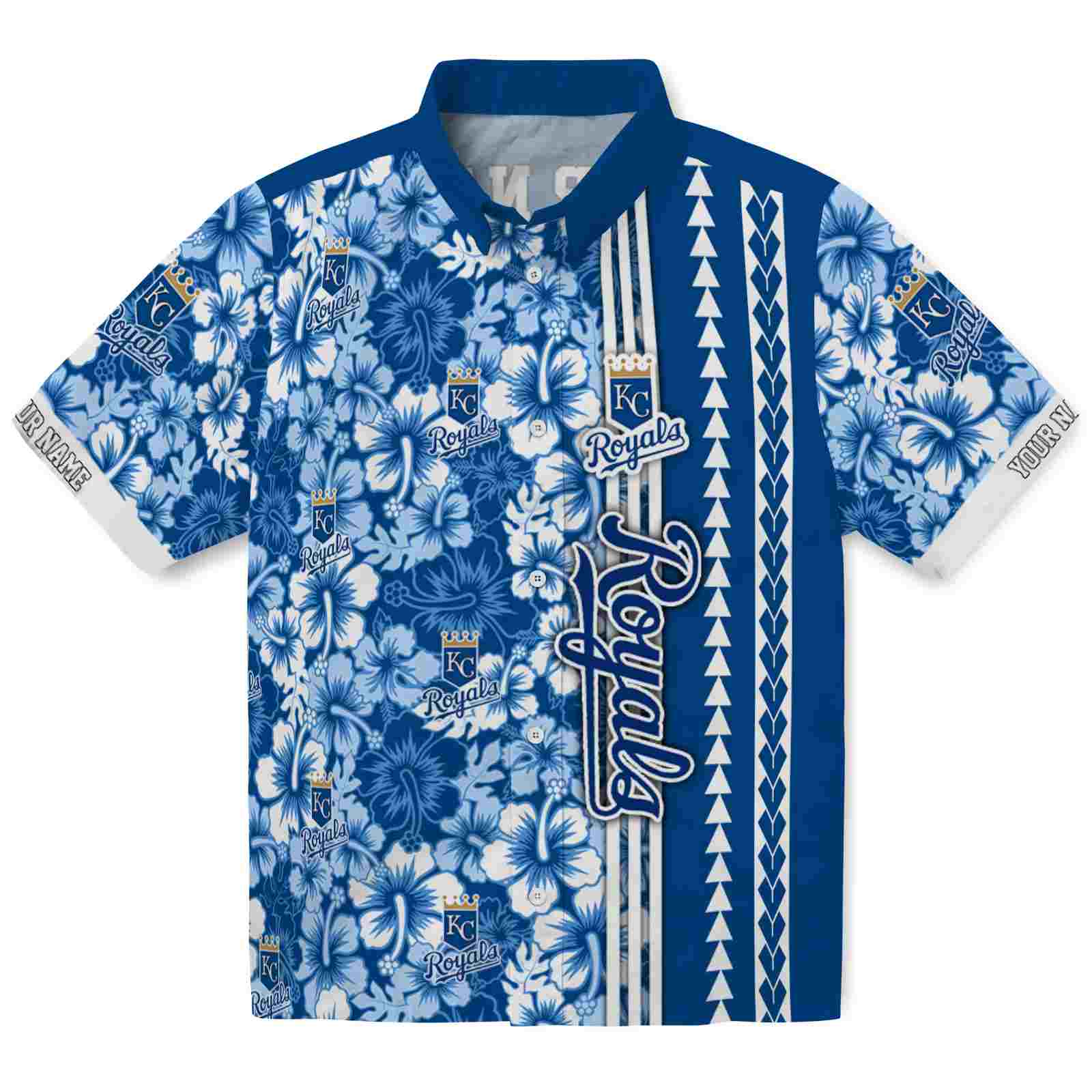 Keptsake Custom Kansas City Royals Hibiscus Arrows Royal Blue White Premium Hawaiian Shirt