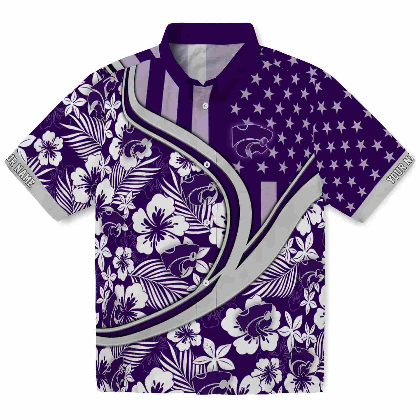 Keptsake Custom Kansas State Wildcats Floral Wave Purple White Premium Hawaiian Shirt