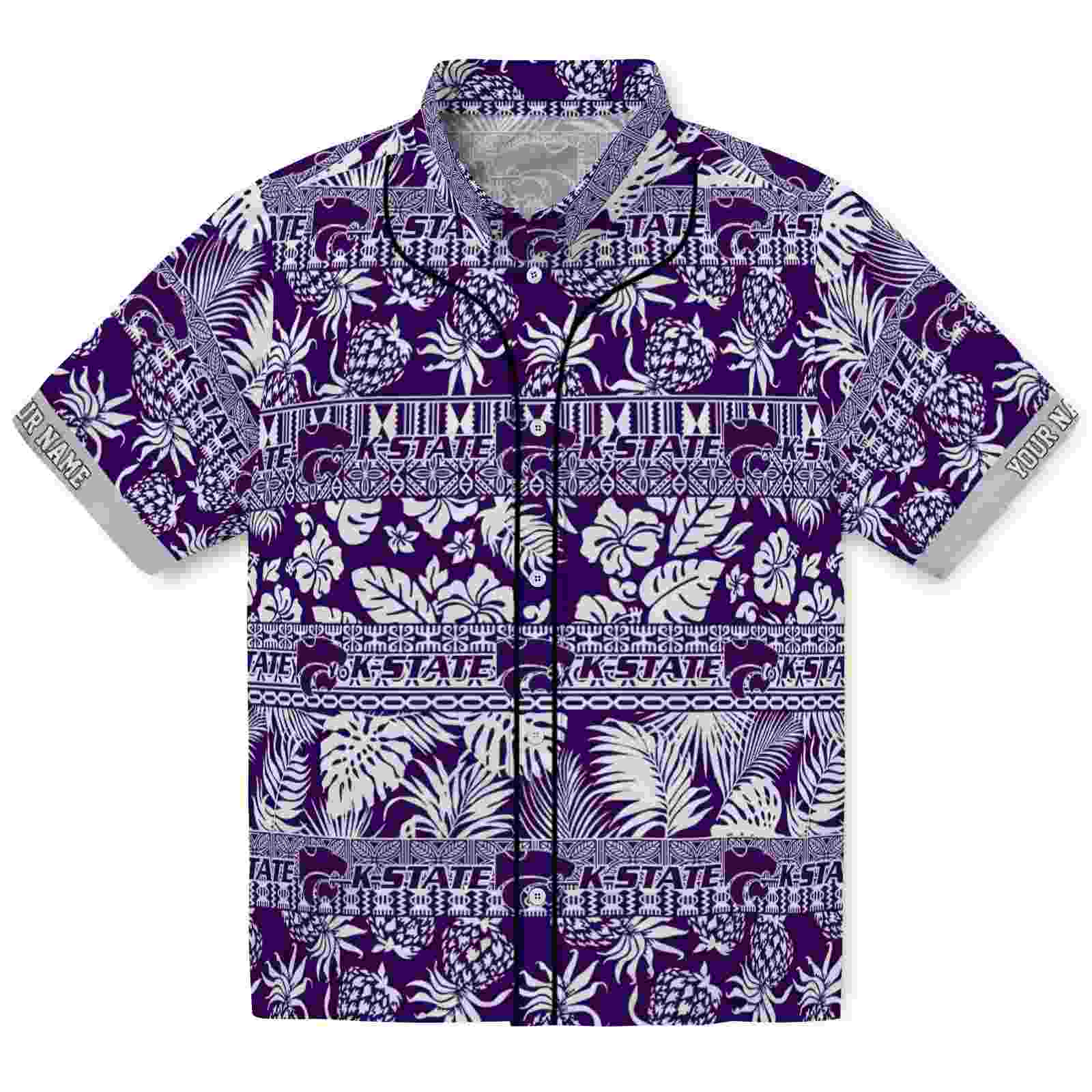Keptsake Custom Kansas State Wildcats Tribal Stripes Purple White Premium Hawaiian Shirt