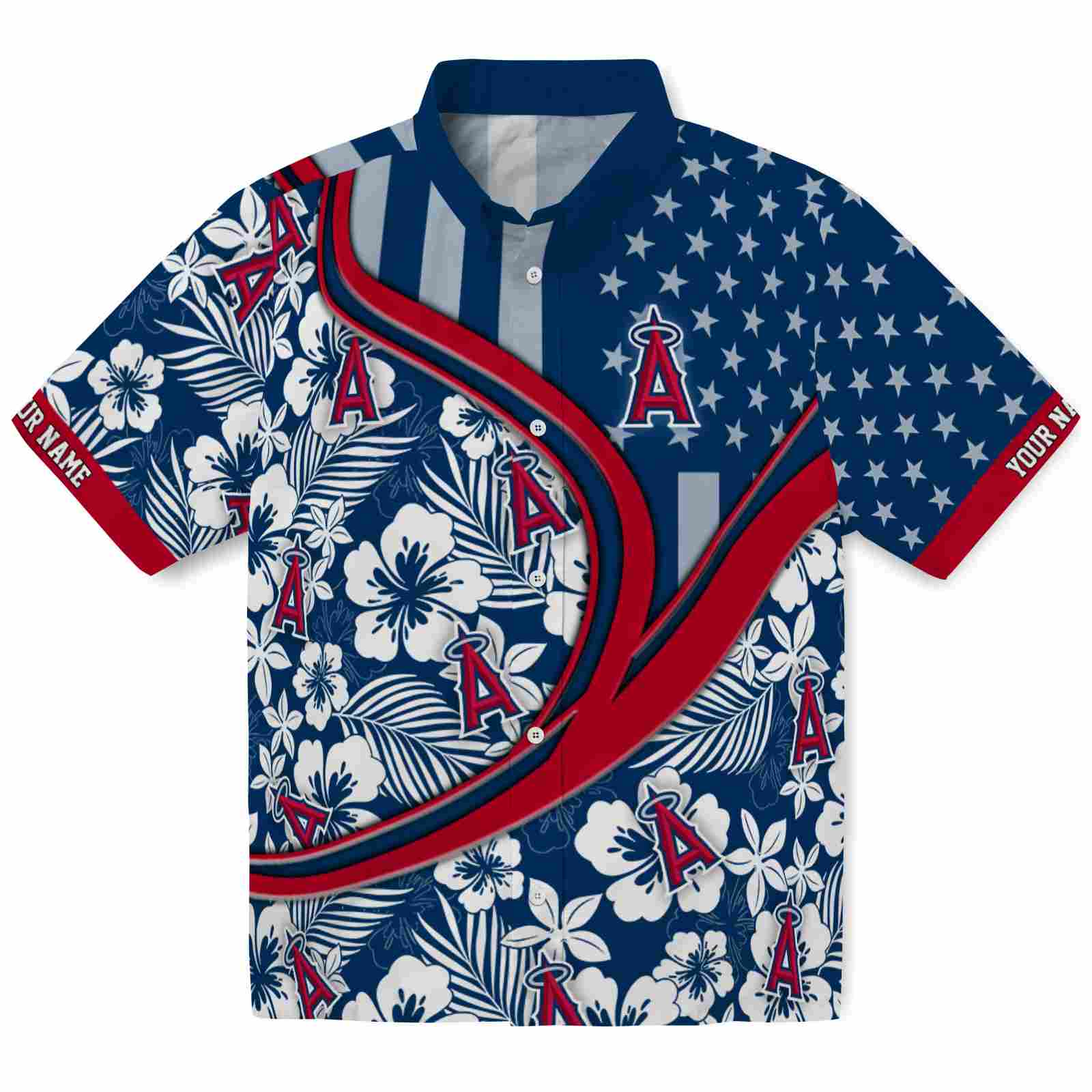 Keptsake Custom Los Angeles Angels Floral Wave Blue White Premium Hawaiian Shirt