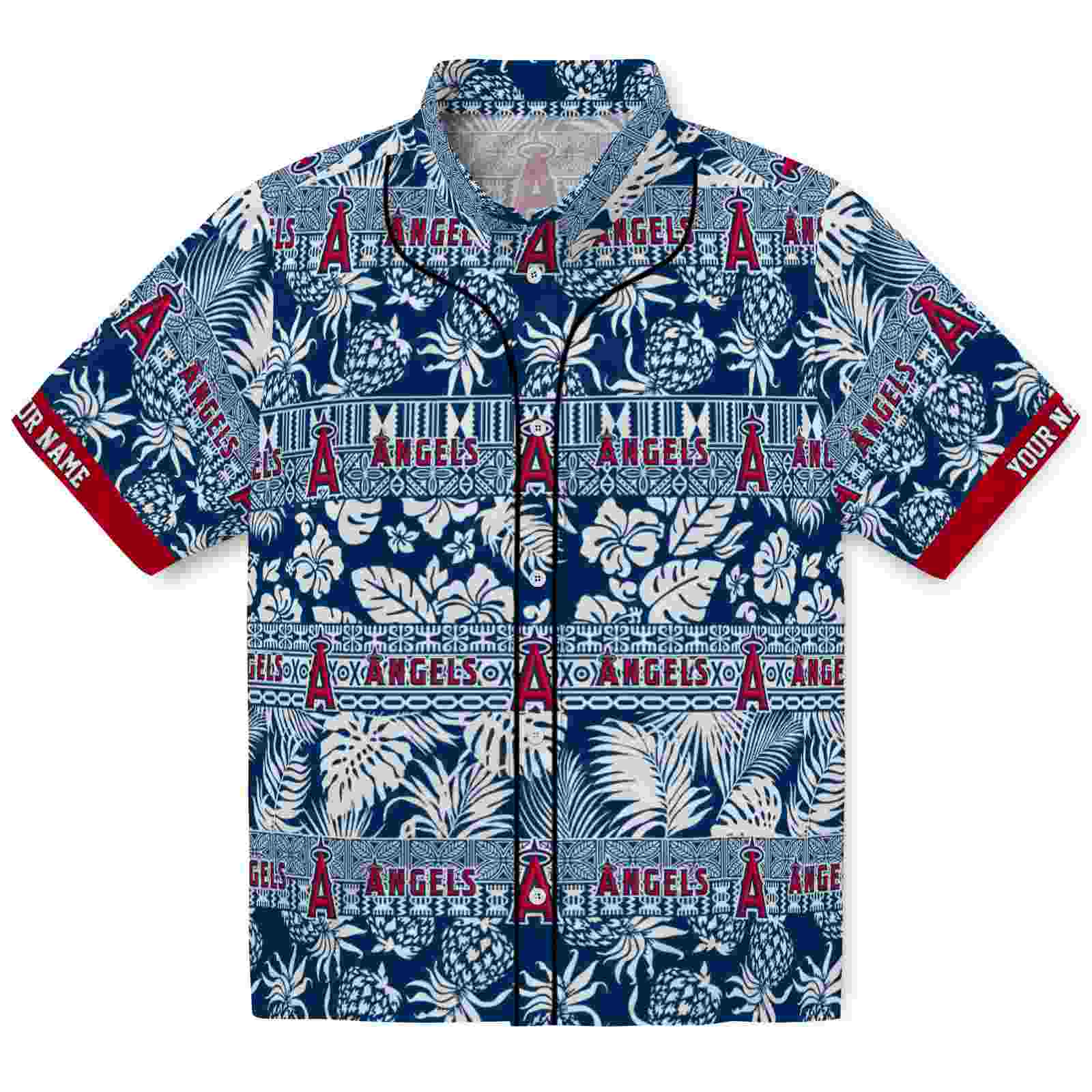 Keptsake Custom Los Angeles Angels Tribal Stripes Blue White Premium Hawaiian Shirt