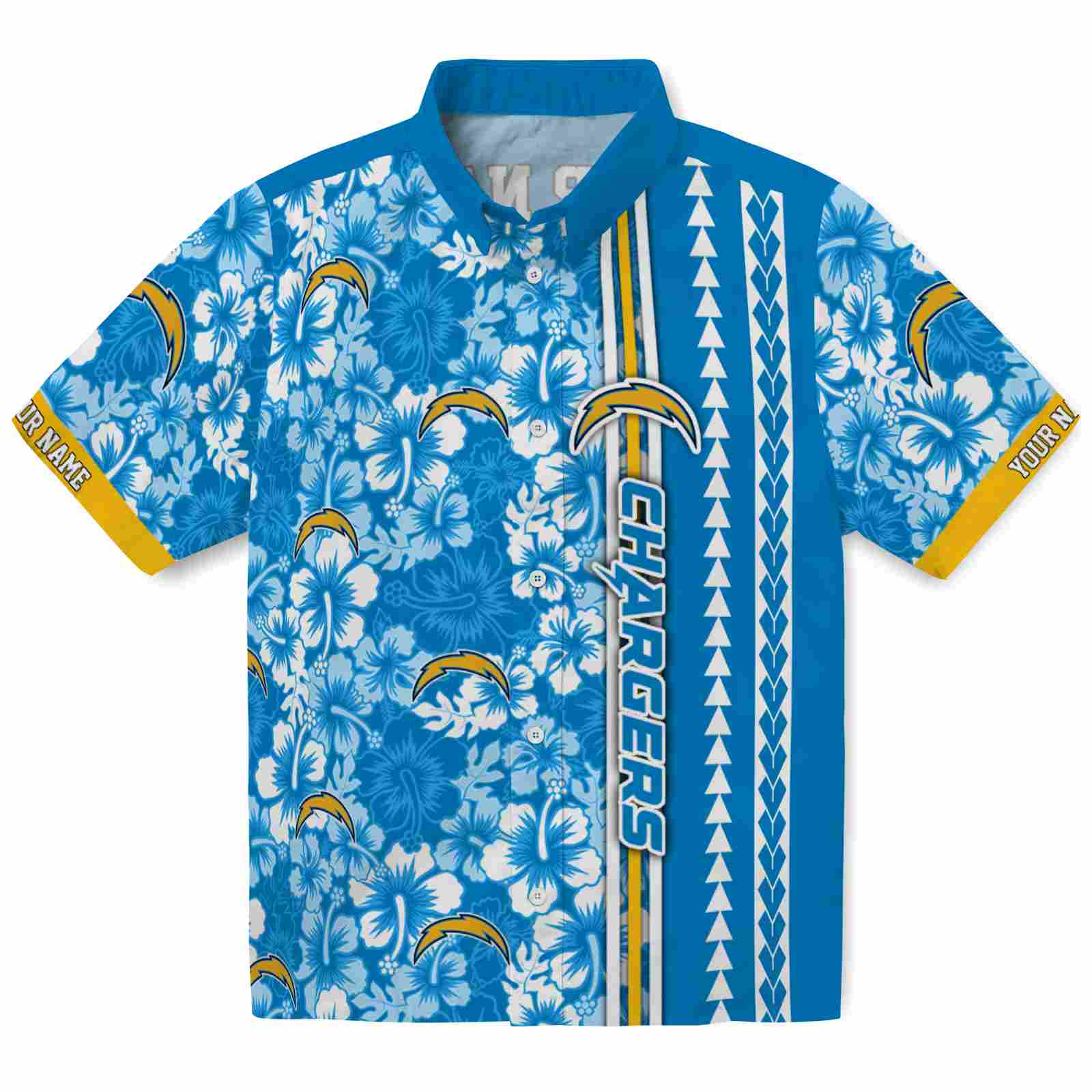 Keptsake Custom Los Angeles Chargers Hibiscus Arrows Blue White Premium Hawaiian Shirt
