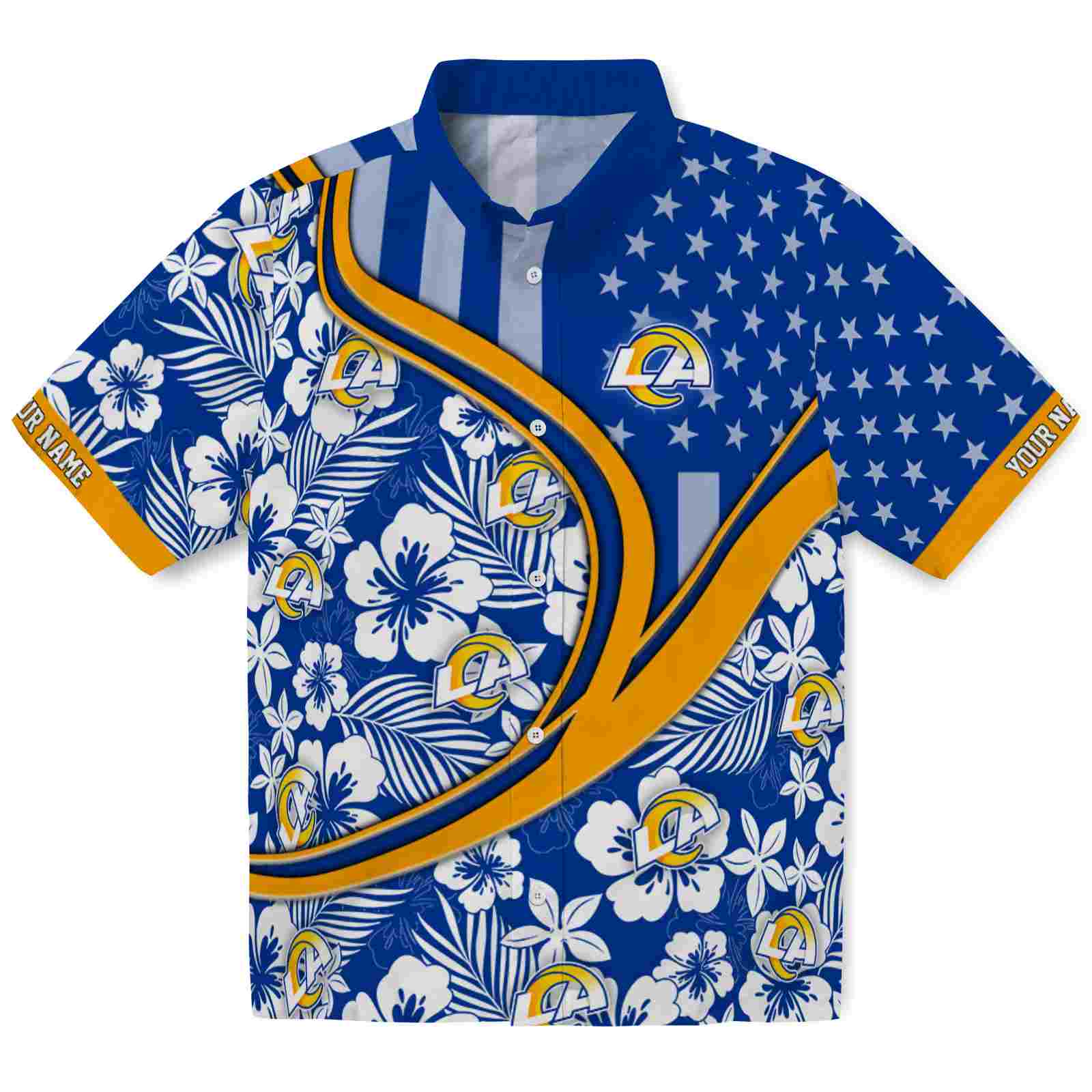 Keptsake Custom Los Angeles Rams Floral Wave Blue White Premium Hawaiian Shirt