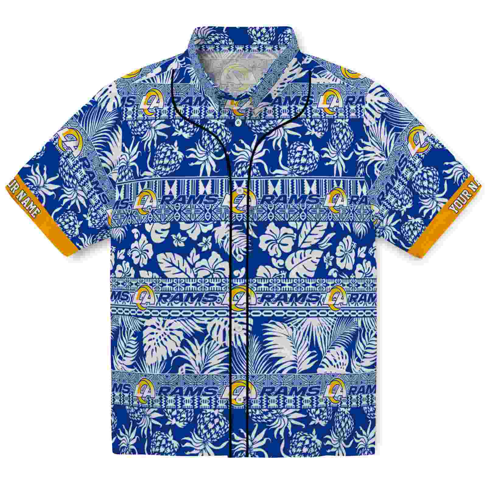Keptsake Custom Los Angeles Rams Tribal Stripes Blue White Premium Hawaiian Shirt