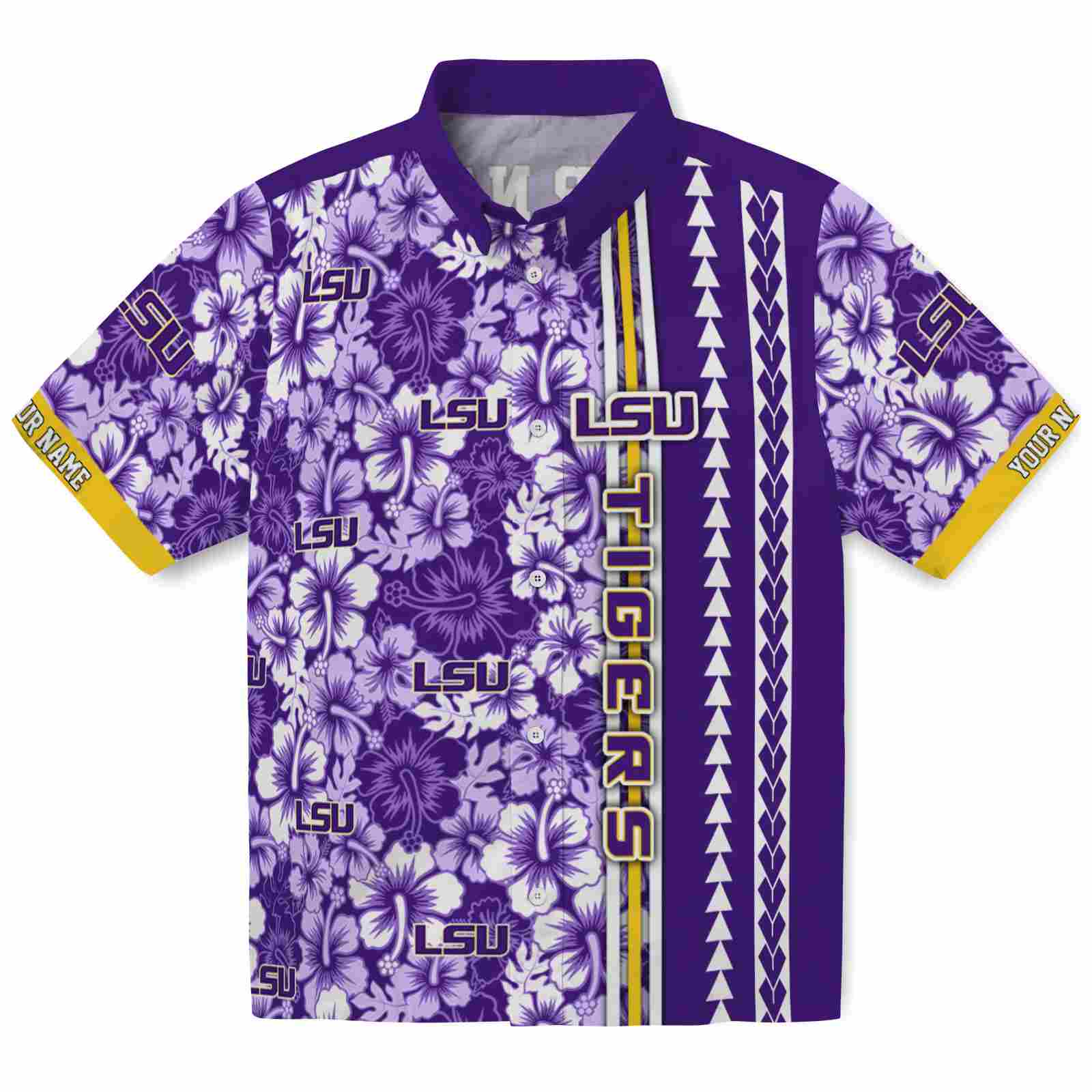 Keptsake Custom LSU Tigers Hibiscus Arrows Purple White Premium Hawaiian Shirt