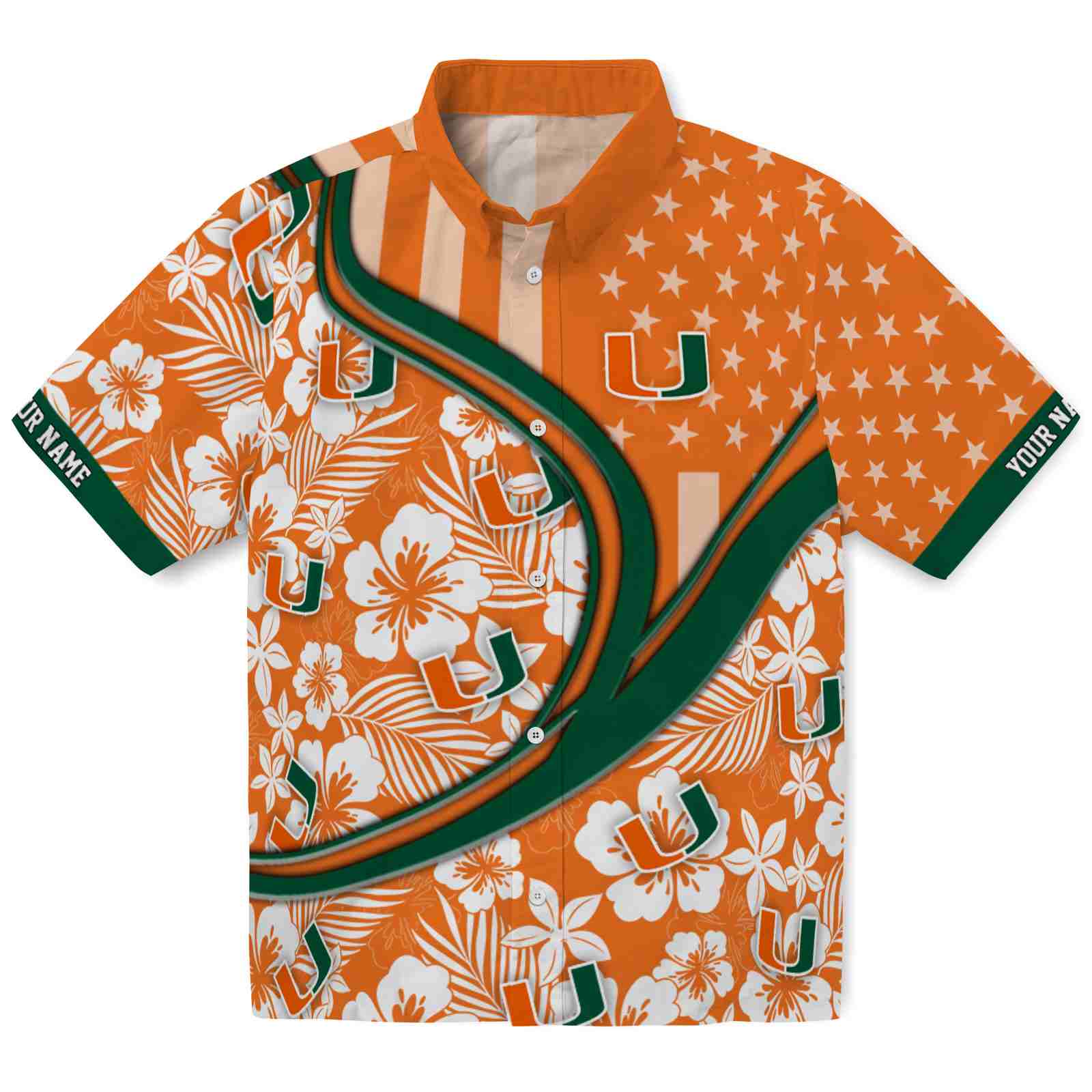 Keptsake Custom Miami Hurricanes Floral Wave Orange White Premium Hawaiian Shirt