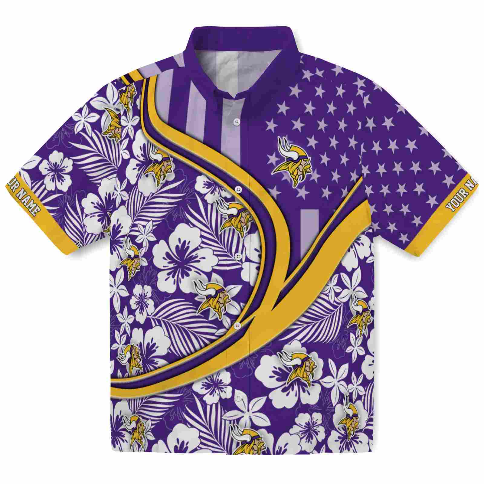 Keptsake Custom Minnesota Vikings Floral Wave Purple White Premium Hawaiian Shirt