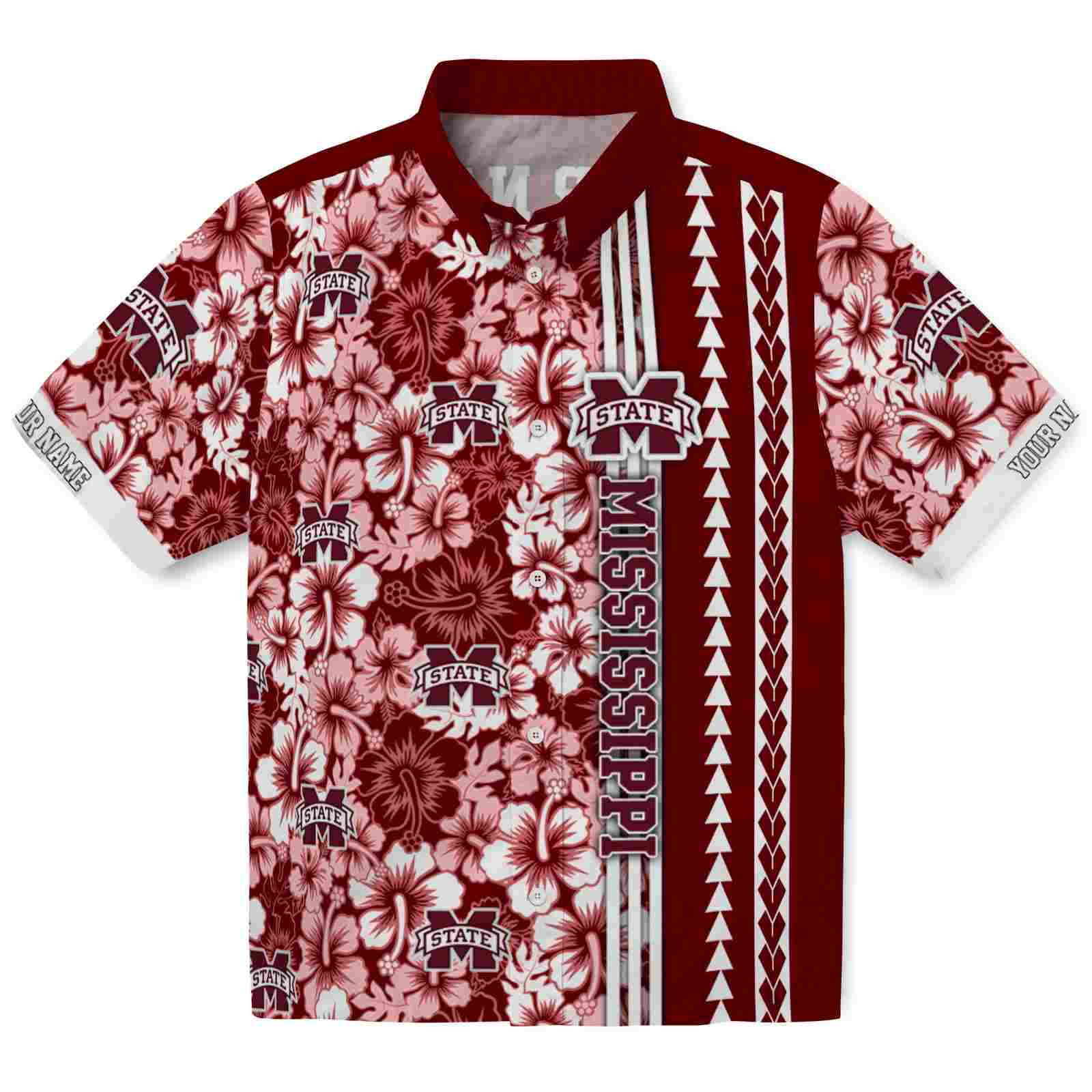 Keptsake Custom Mississippi State Bulldogs Hibiscus Arrows Maroon White Premium Hawaiian Shirt