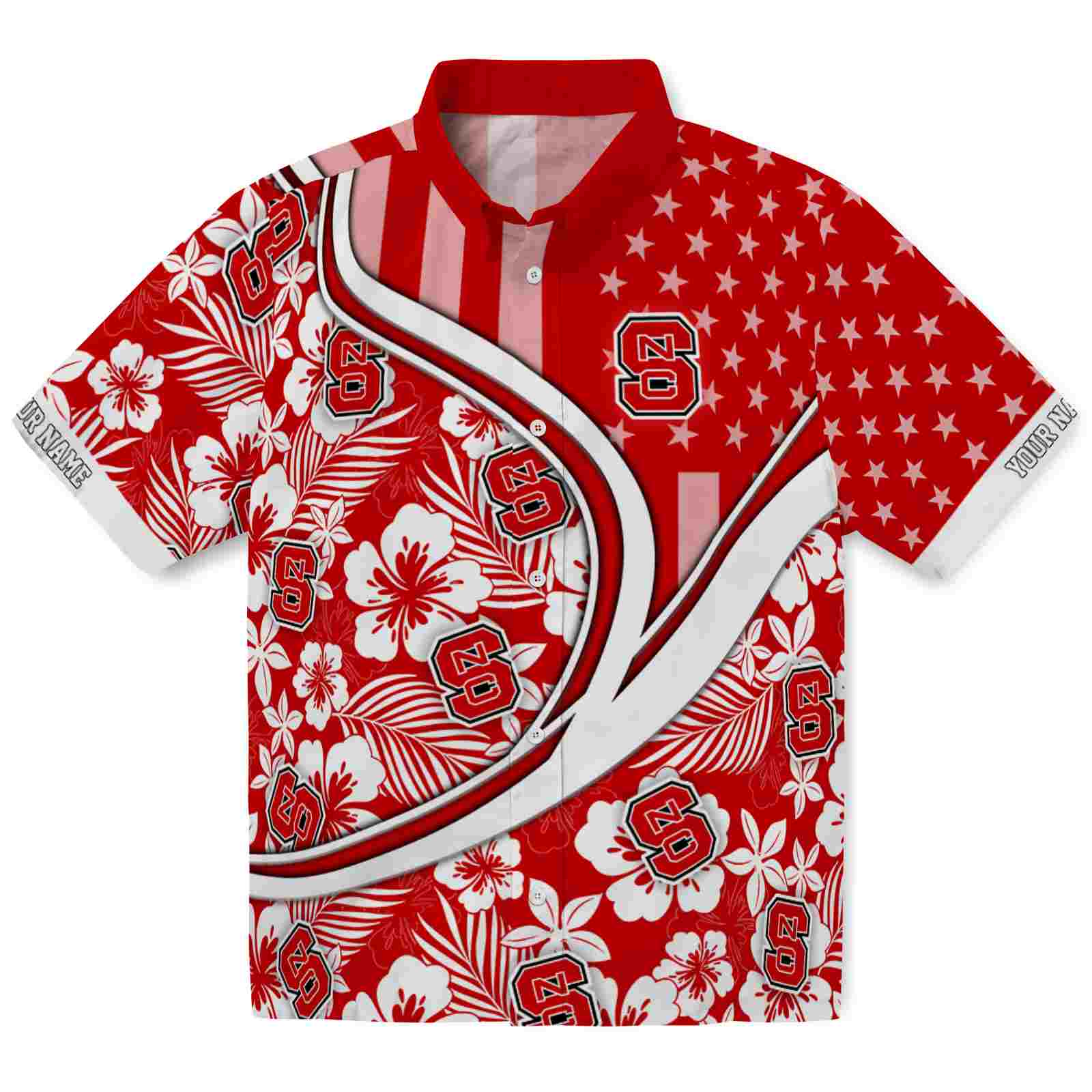 Keptsake Custom NC State Wolfpack Floral Wave Red White Premium Hawaiian Shirt