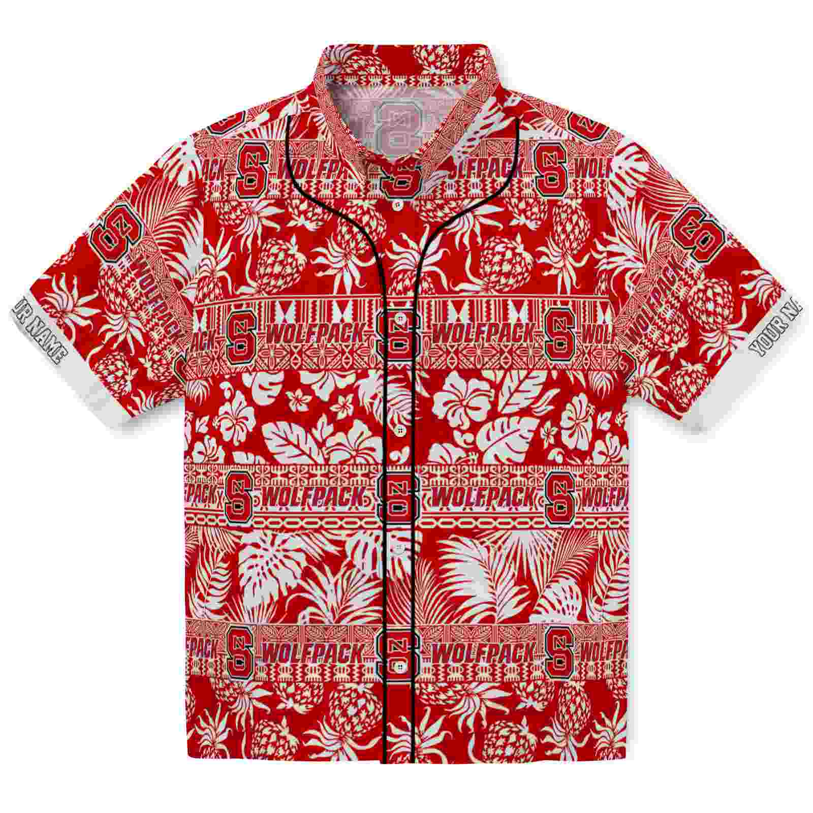 Keptsake Custom NC State Wolfpack Tribal Stripes Red White Premium Hawaiian Shirt
