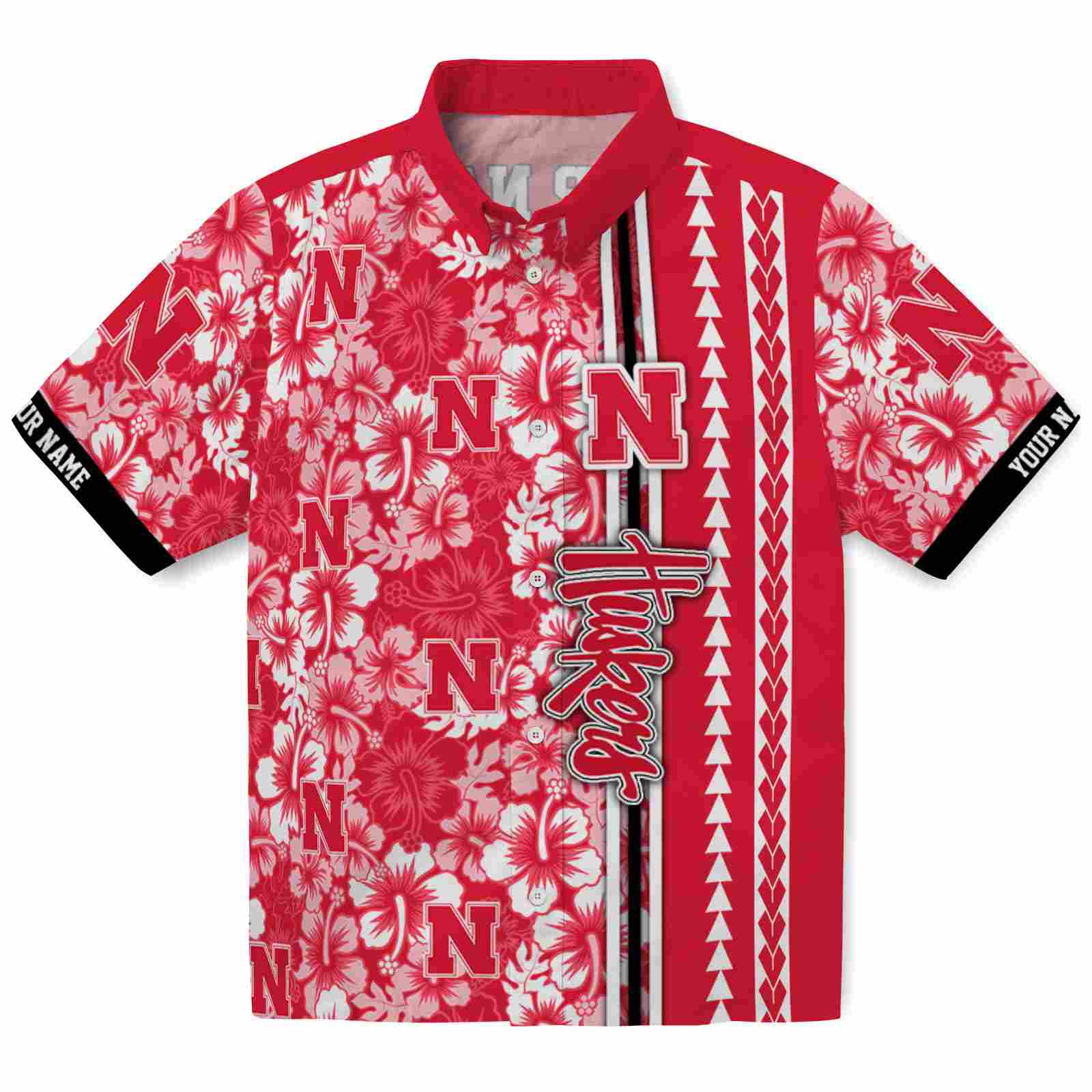 Keptsake Custom Nebraska Cornhuskers Hibiscus Arrows Red White Premium Hawaiian Shirt