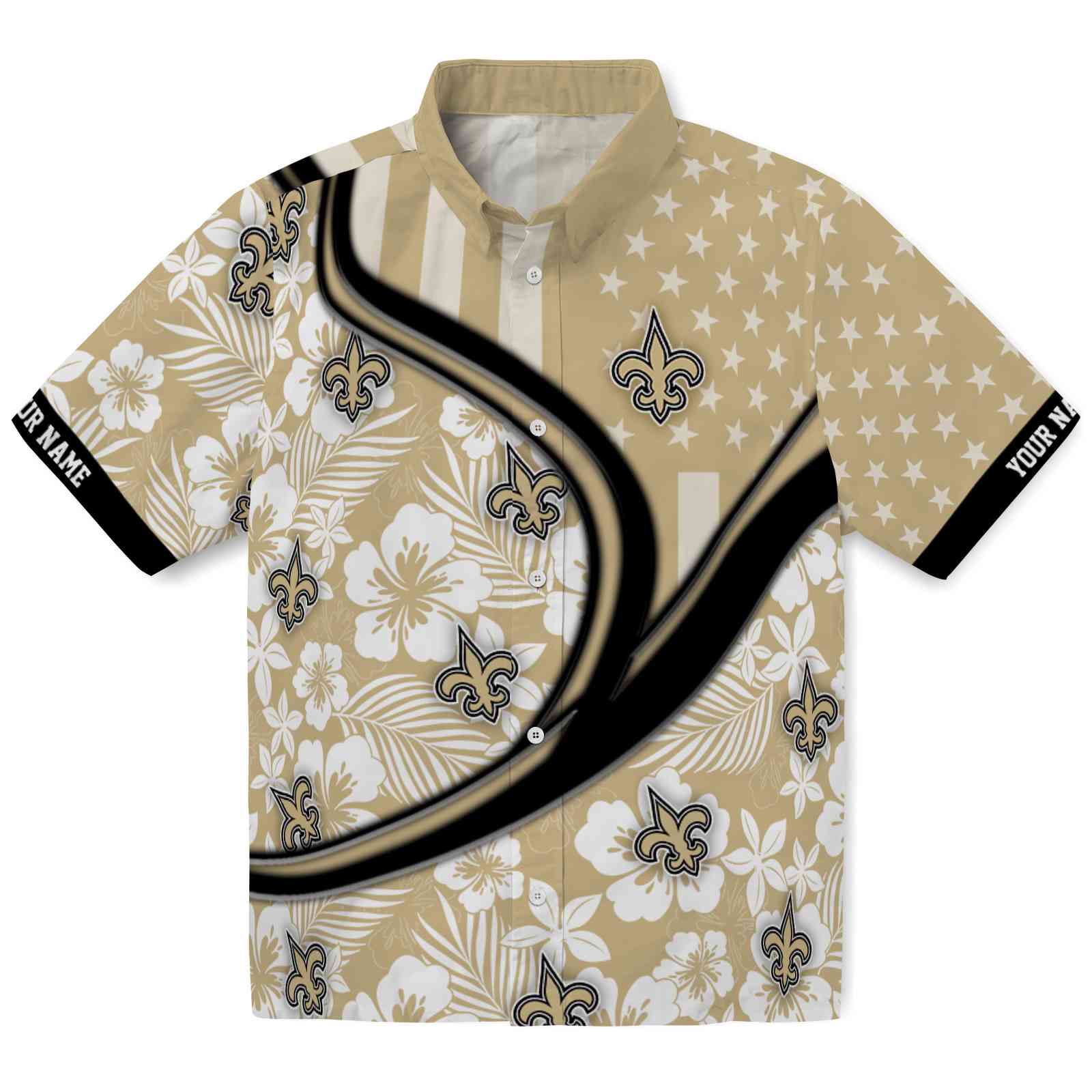 Keptsake Custom New Orleans Saints Floral Wave Gold White Premium Hawaiian Shirt