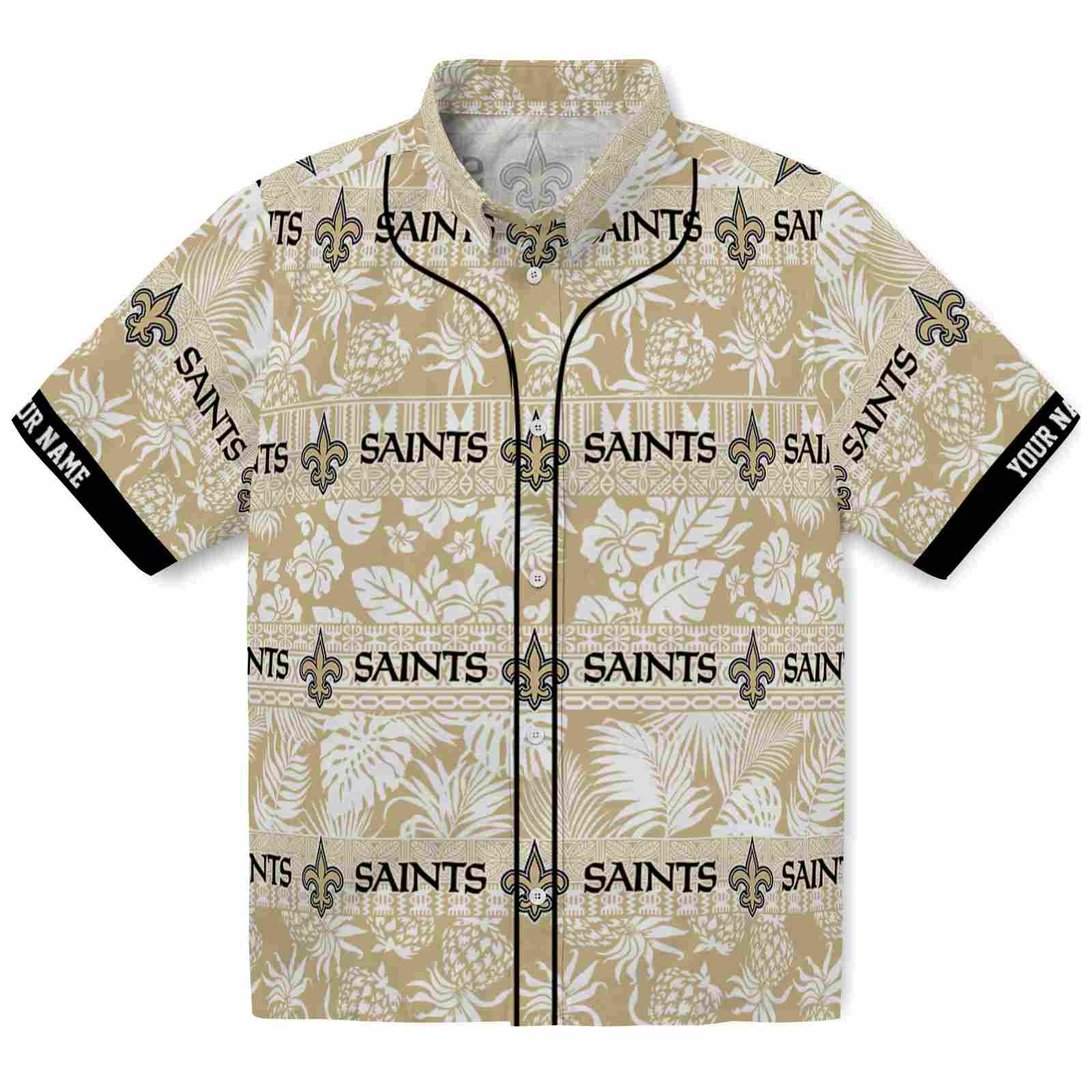 Keptsake Custom New Orleans Saints Tribal Stripes Gold White Premium Hawaiian Shirt