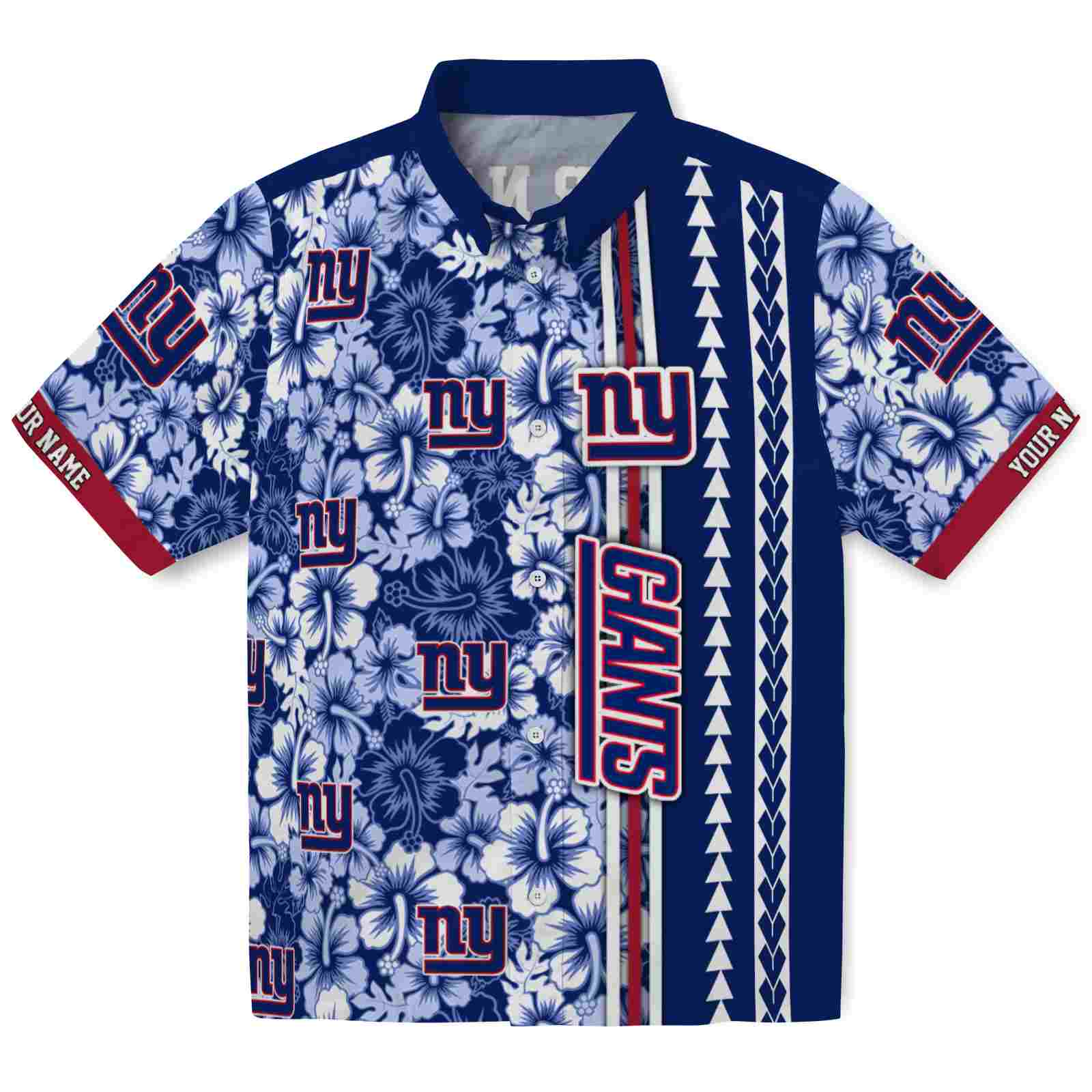 Keptsake Custom New York Giants Hibiscus Arrows Blue White Premium Hawaiian Shirt