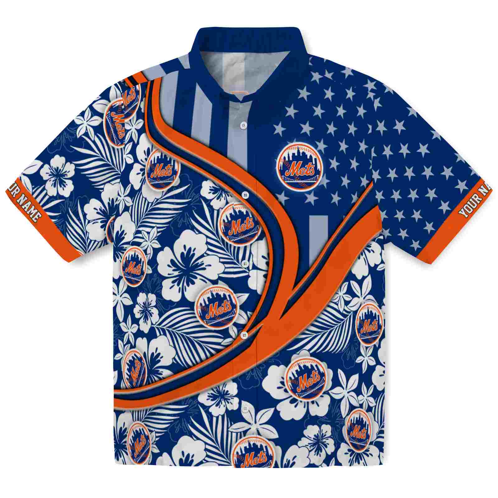 Keptsake Custom New York Mets Floral Wave Blue White Premium Hawaiian Shirt