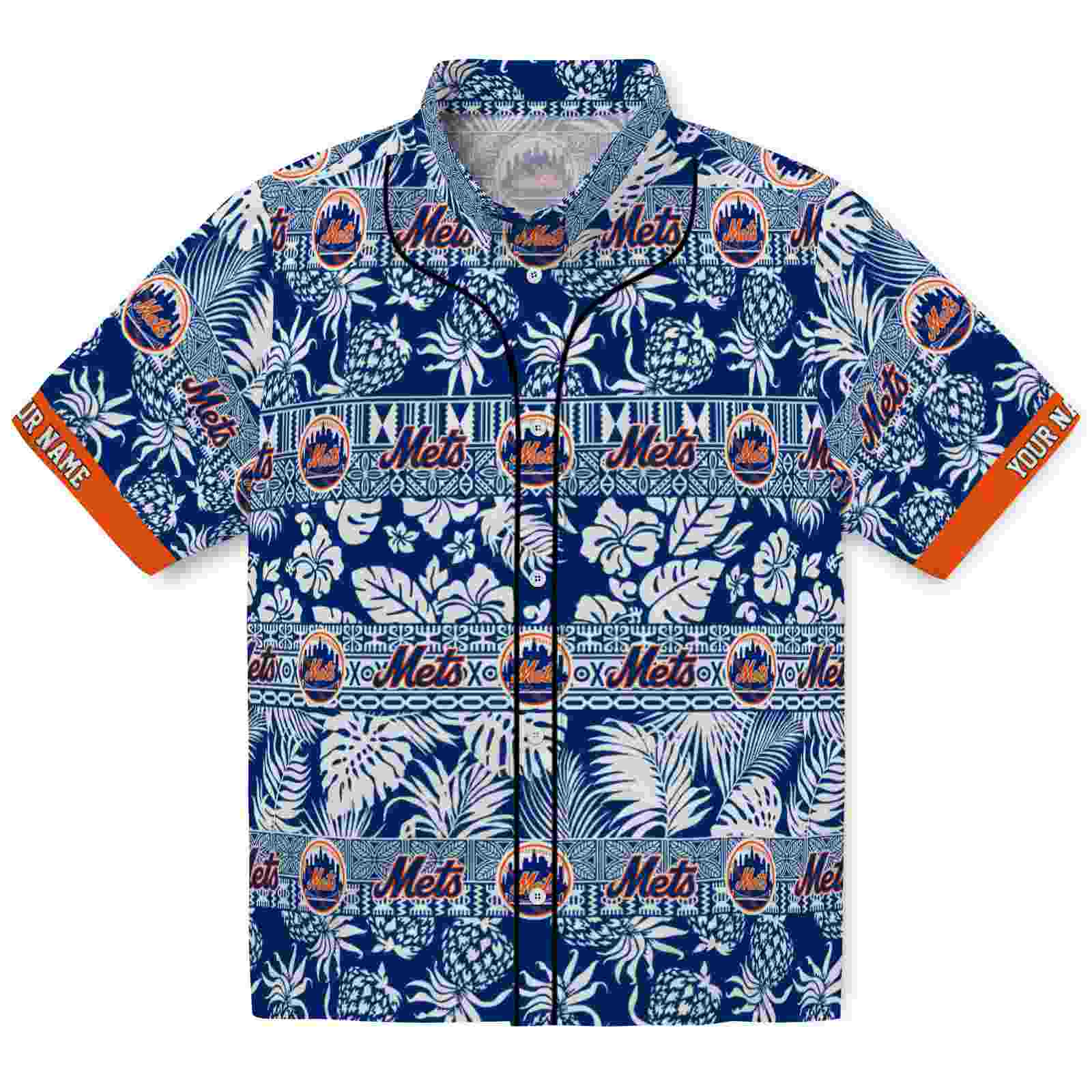 Keptsake Custom New York Mets Tribal Stripes Blue White Premium Hawaiian Shirt