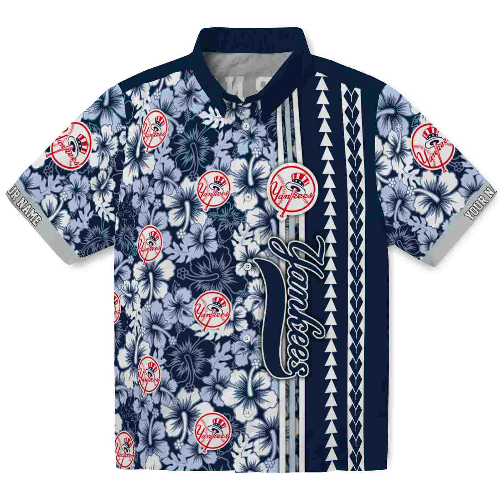 Keptsake Custom New York Yankees Hibiscus Arrows Navy White Premium Hawaiian Shirt