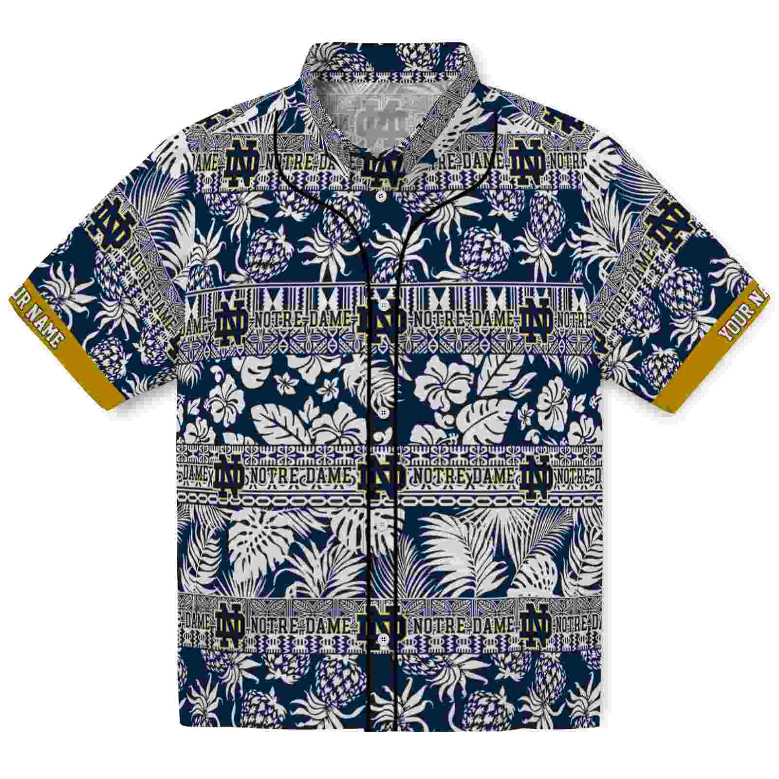 Keptsake Custom Notre Dame Fighting Irish Tribal Stripes Navy White Premium Hawaiian Shirt
