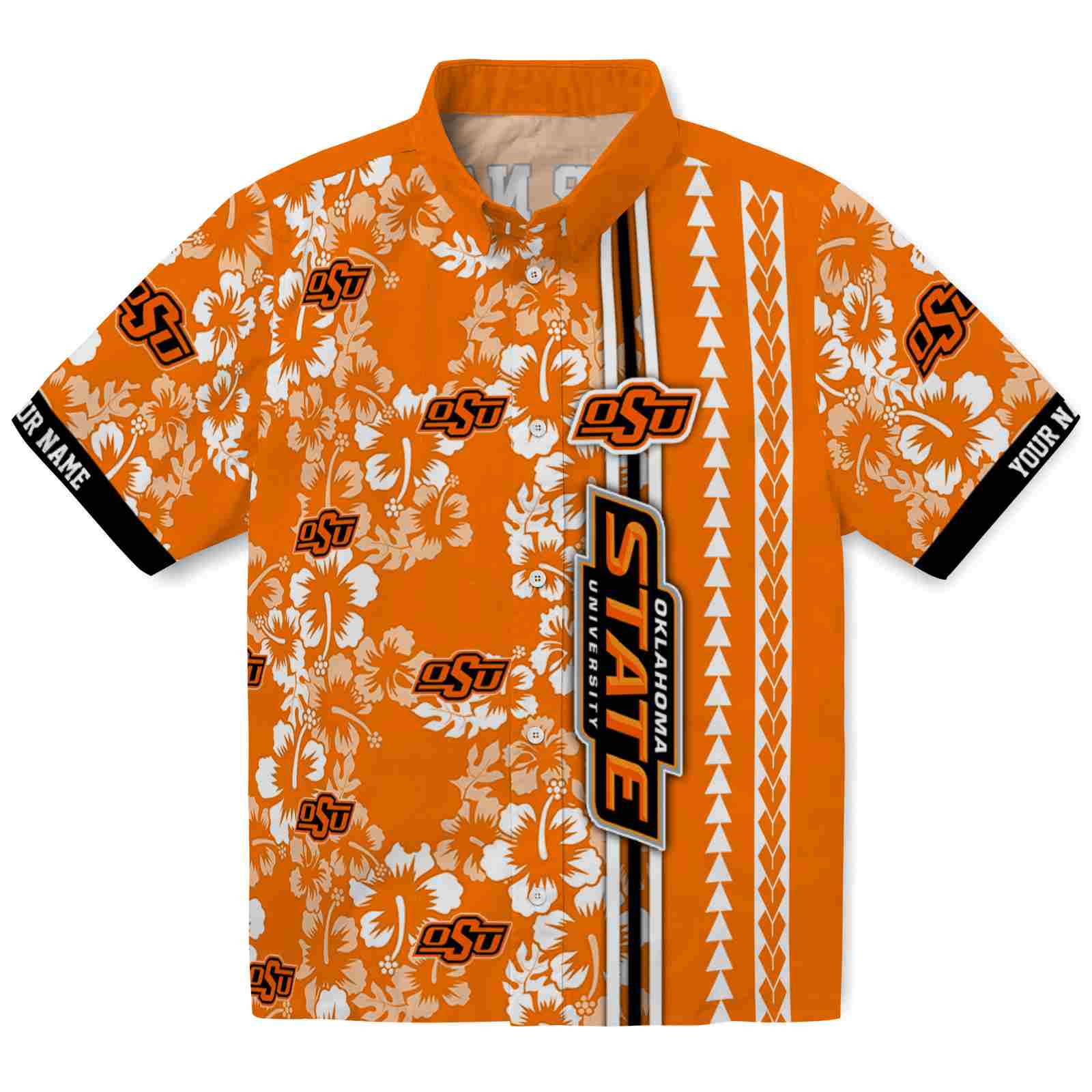 Keptsake Custom Oklahoma State Cowboys Hibiscus Arrows Orange White Premium Hawaiian Shirt