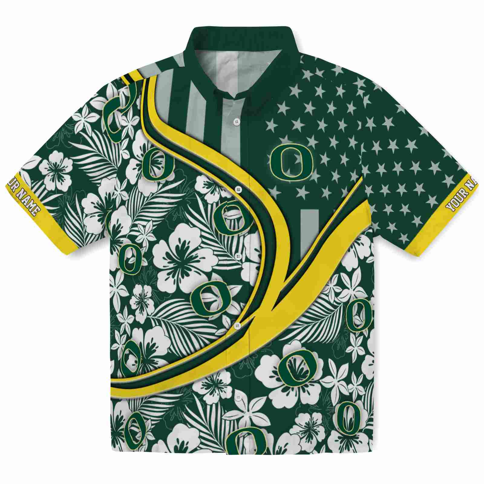 Keptsake Custom Oregon Ducks Floral Wave Green White Premium Hawaiian Shirt