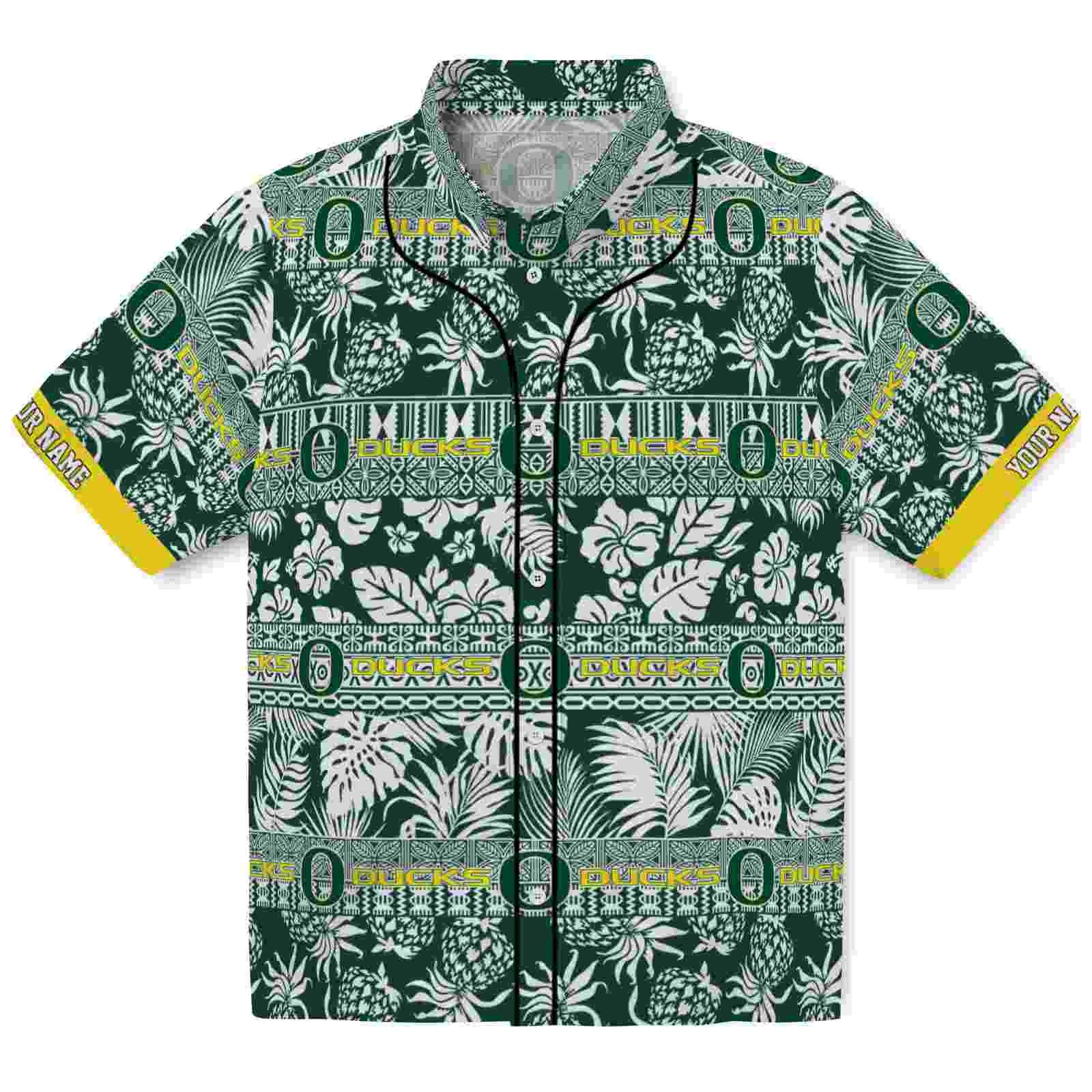Keptsake Custom Oregon Ducks Tribal Stripes Green White Premium Hawaiian Shirt