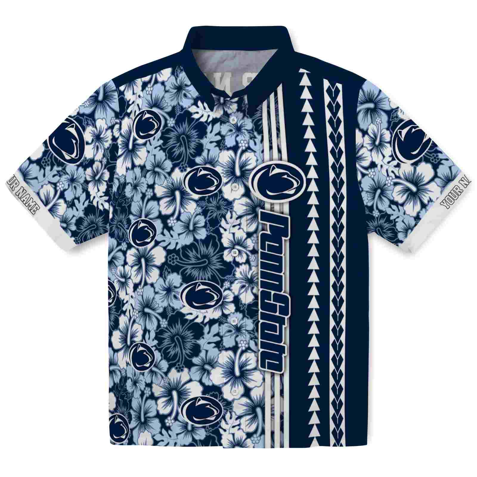 Keptsake Custom Penn State Nittany Lions Hibiscus Arrows Blue White Premium Hawaiian Shirt