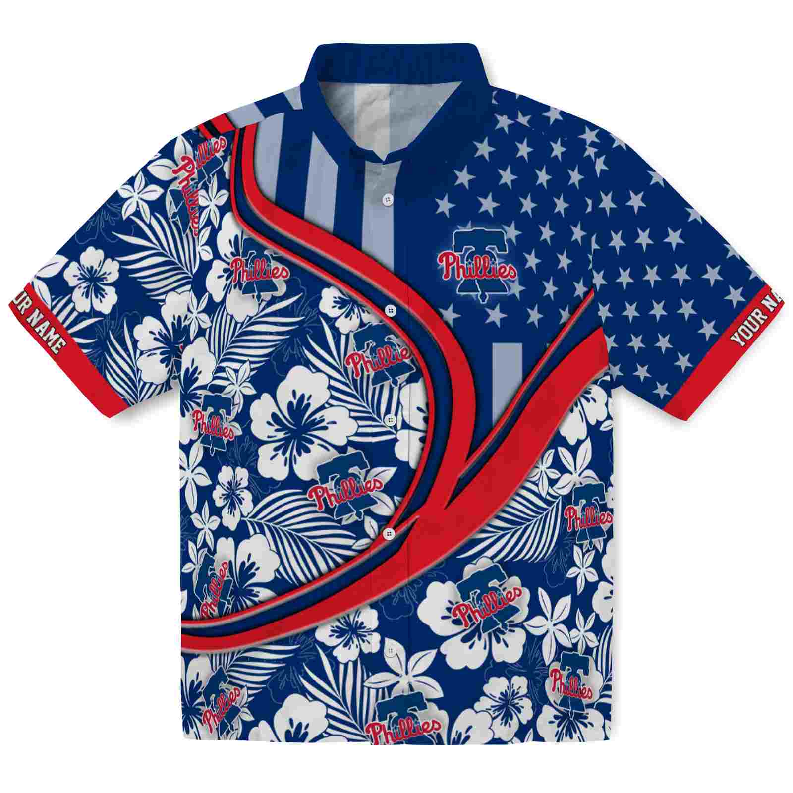 Keptsake Custom Philadelphia Phillies Floral Wave Blue White Premium Hawaiian Shirt