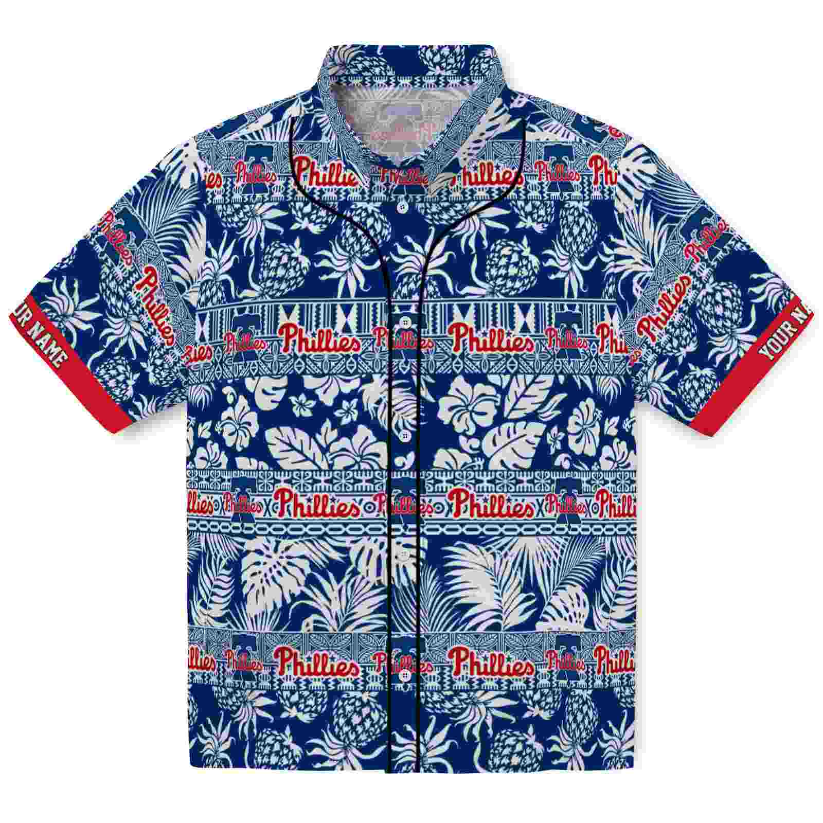 Keptsake Custom Philadelphia Phillies Tribal Stripes Blue White Premium Hawaiian Shirt