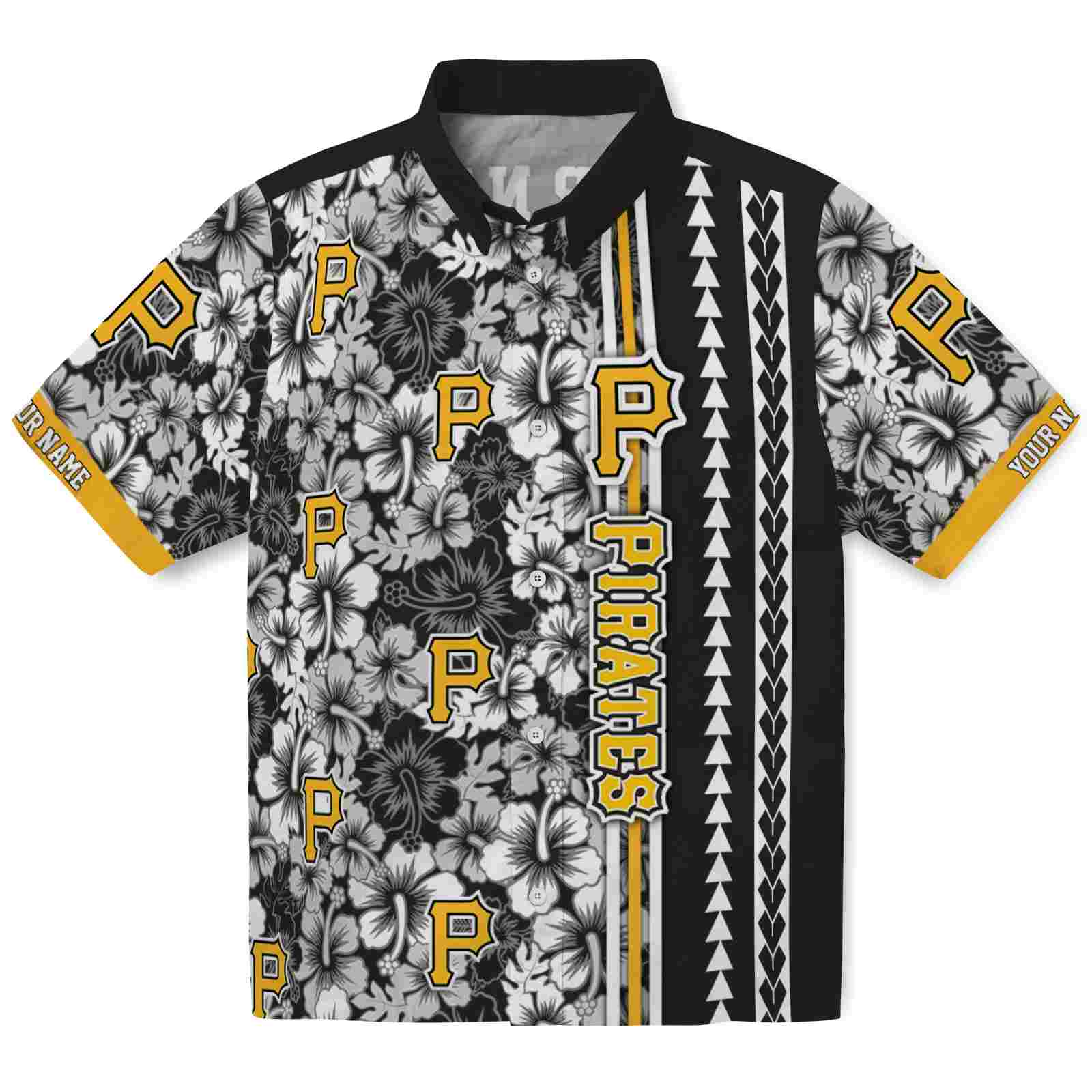 Keptsake Custom Pittsburgh Pirates Hibiscus Arrows Black White Premium Hawaiian Shirt