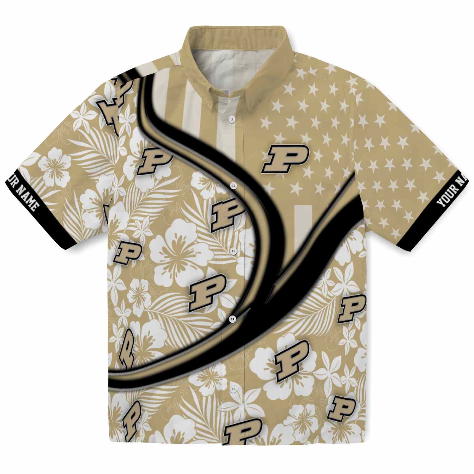 Keptsake Custom Purdue Boilermakers Floral Wave Gold White Premium Hawaiian Shirt