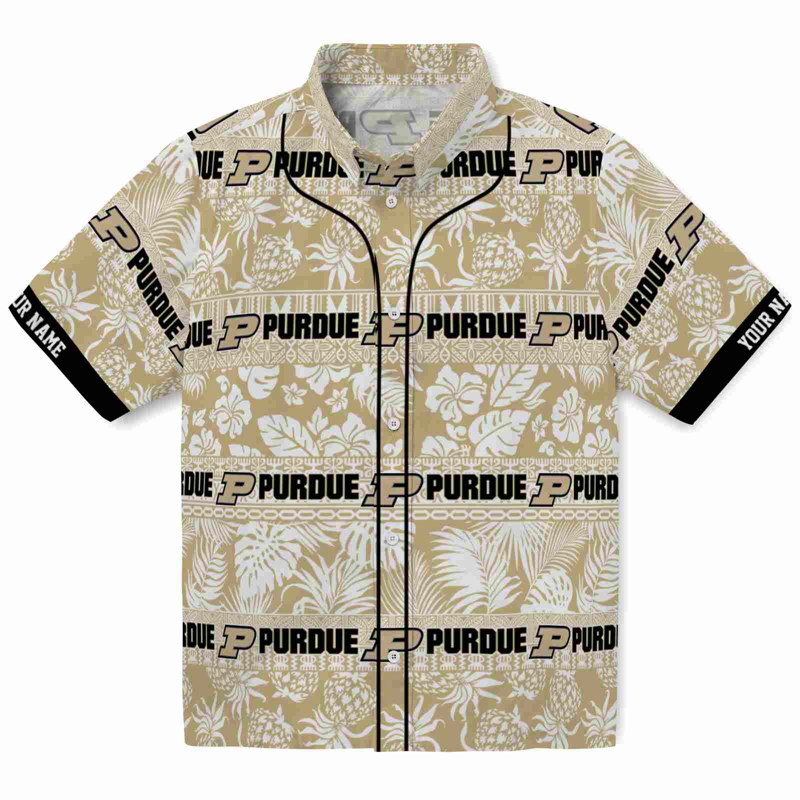 Keptsake Custom Purdue Boilermakers Tribal Stripes Gold White Premium Hawaiian Shirt
