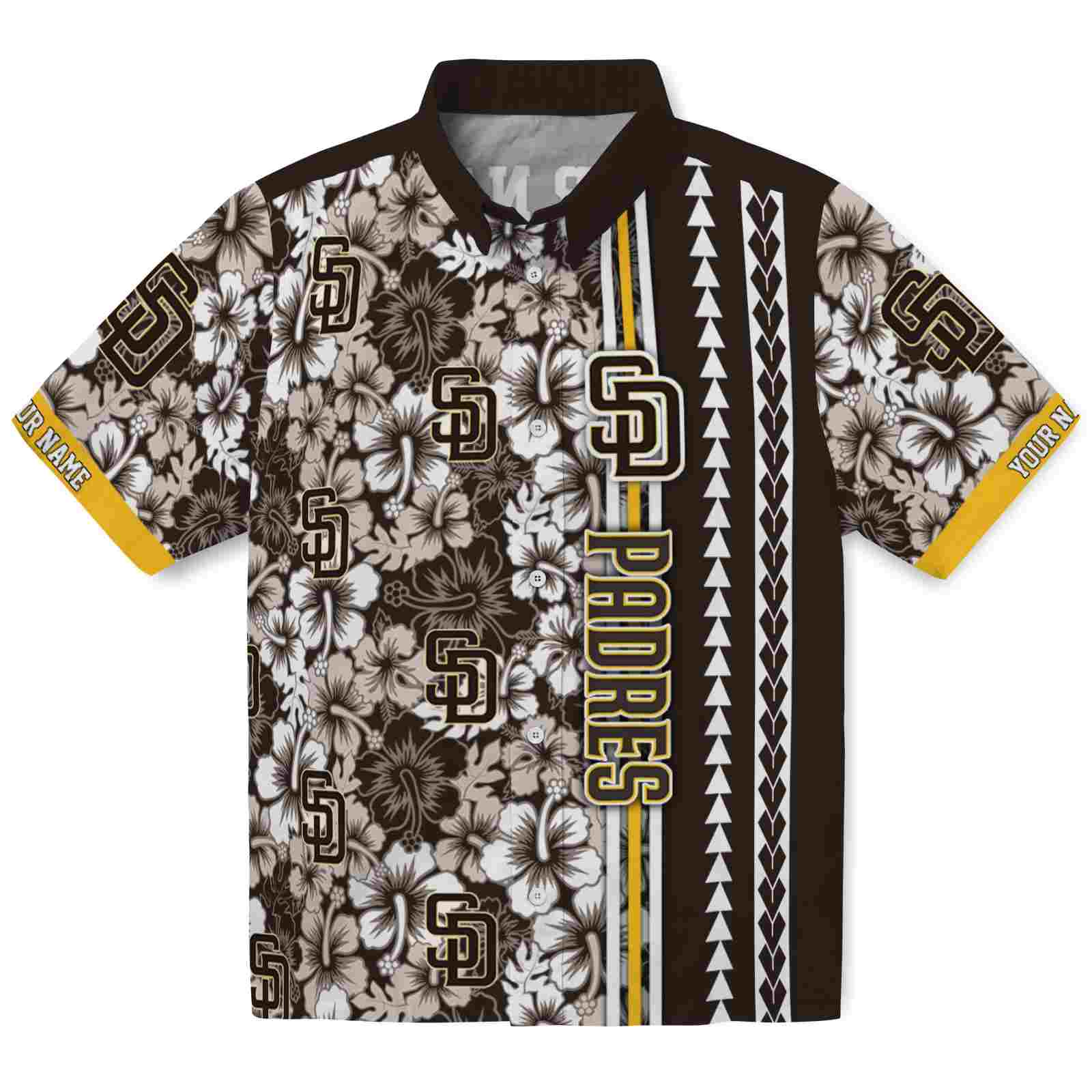 Keptsake Custom San Diego Padres Hibiscus Arrows Brown White Premium Hawaiian Shirt