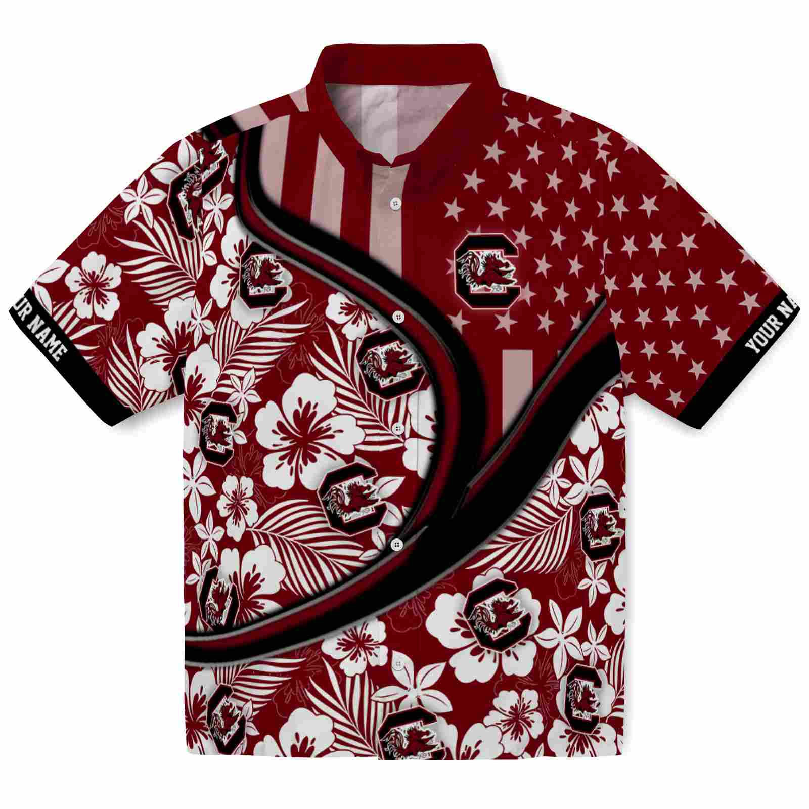 Keptsake Custom South Carolina Gamecocks Floral Wave Garnet White Premium Hawaiian Shirt