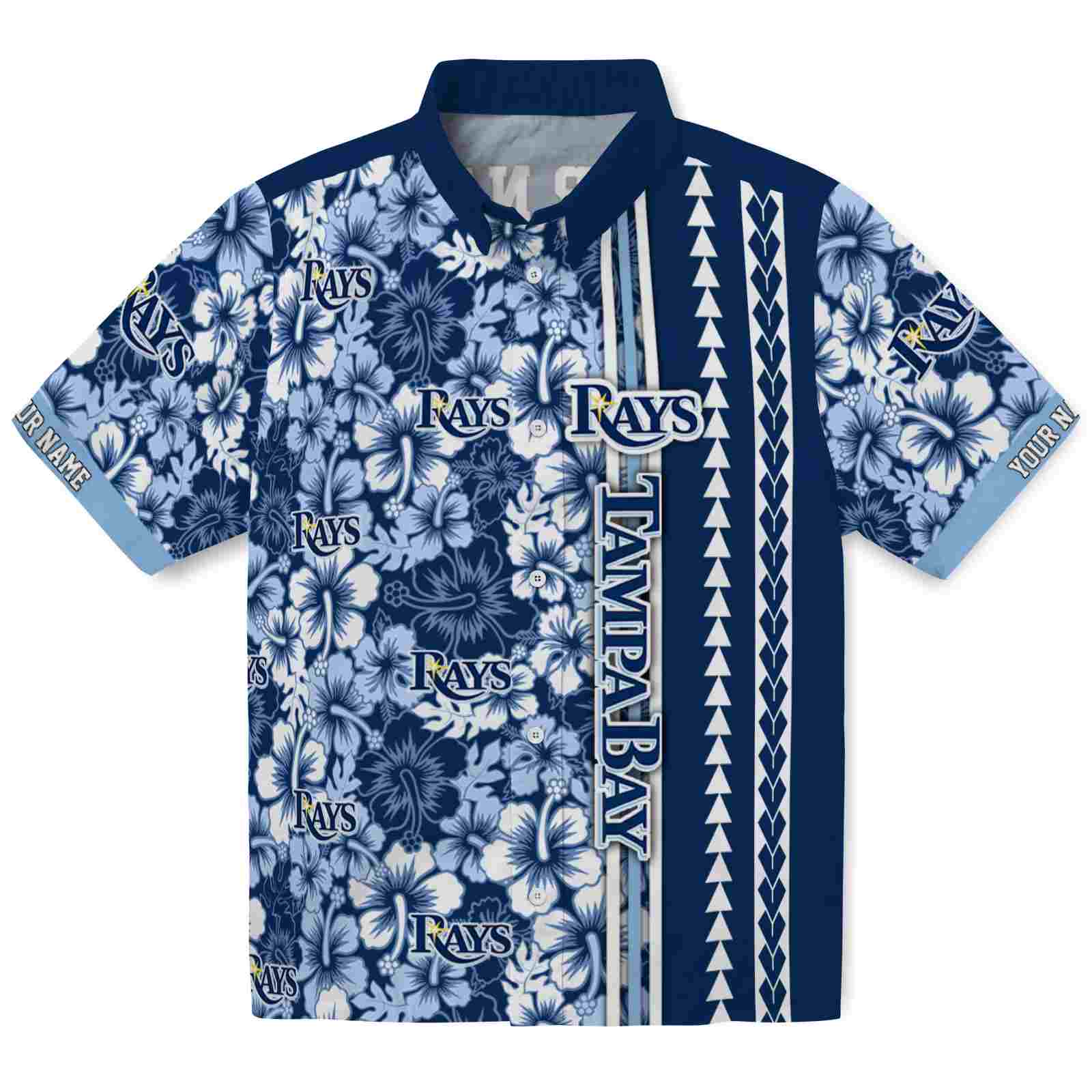 Keptsake Custom Tampa Bay Rays Hibiscus Arrows Navy White Premium Hawaiian Shirt