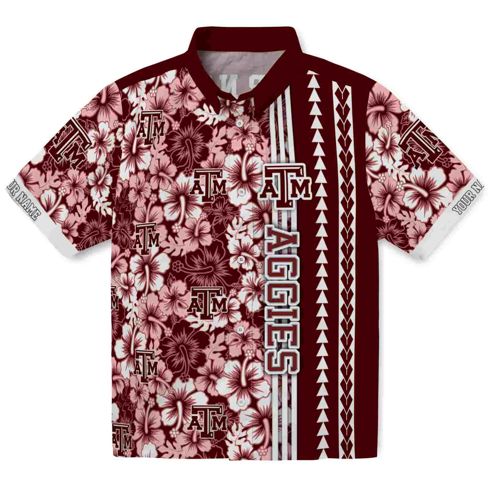 Keptsake Custom Texas A&M Aggies Hibiscus Arrows Maroon White Premium Hawaiian Shirt