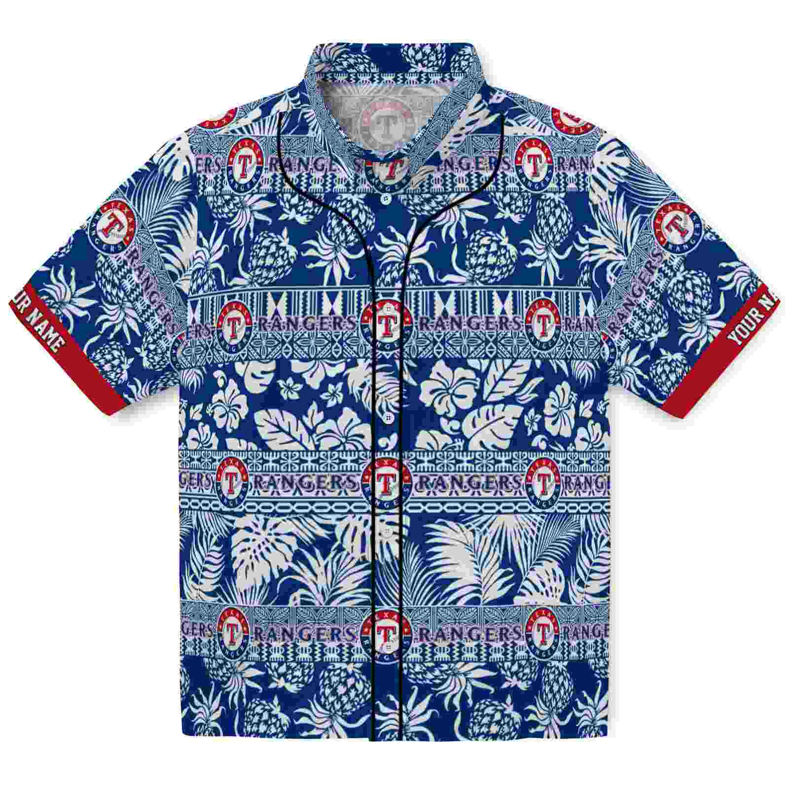 Keptsake Custom Texas Rangers Tribal Stripes Blue White Premium Hawaiian Shirt
