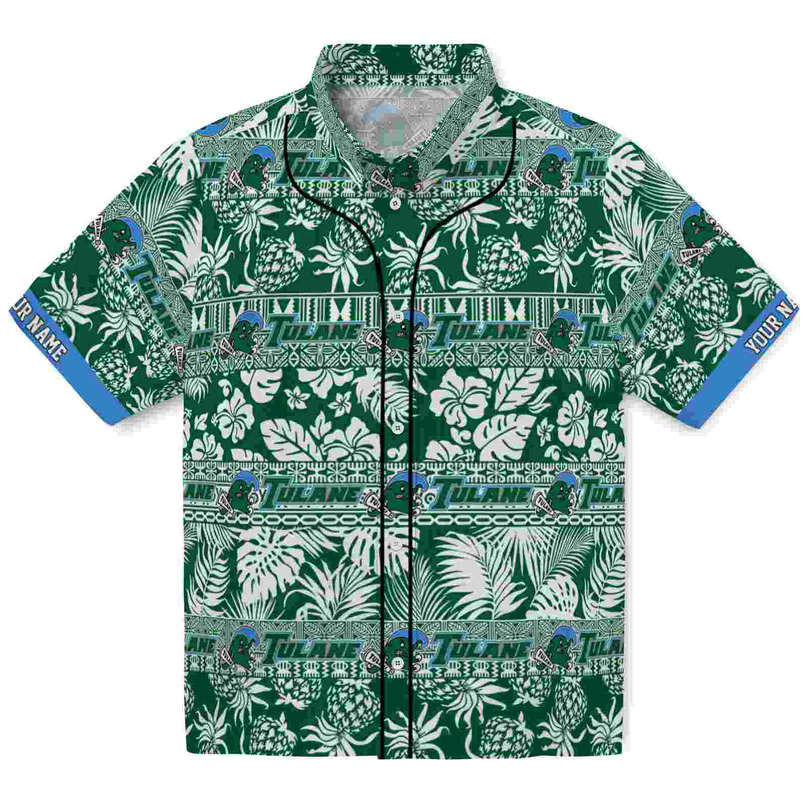 Keptsake Custom Tulane Green Wave Tribal Stripes Green White Premium Hawaiian Shirt