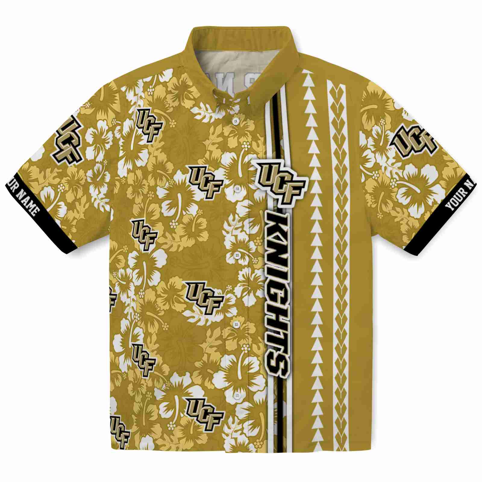 Keptsake Custom UCF Knights Hibiscus Arrows Gold White Premium Hawaiian Shirt