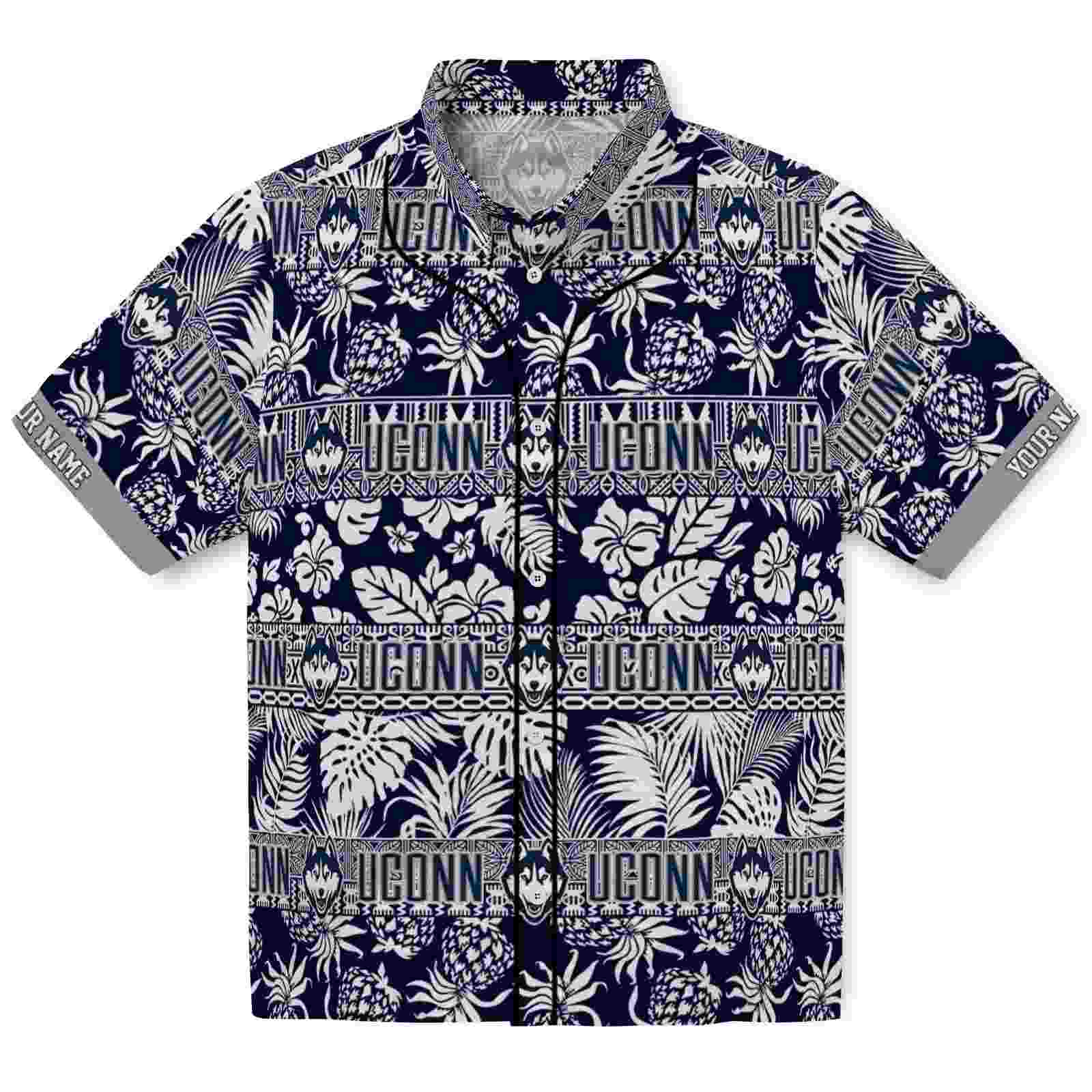 Keptsake Custom UConn Huskies Tribal Stripes Blue White Premium Hawaiian Shirt