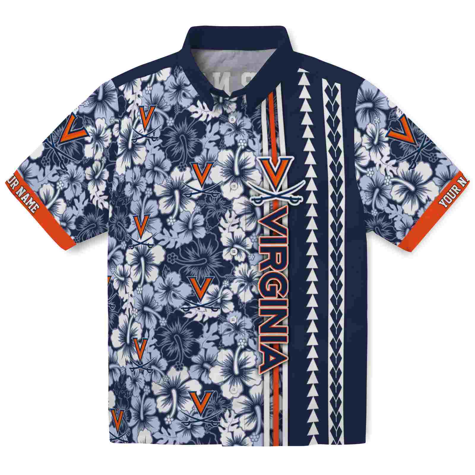 Keptsake Custom Virginia Cavaliers Hibiscus Arrows Blue White Premium Hawaiian Shirt