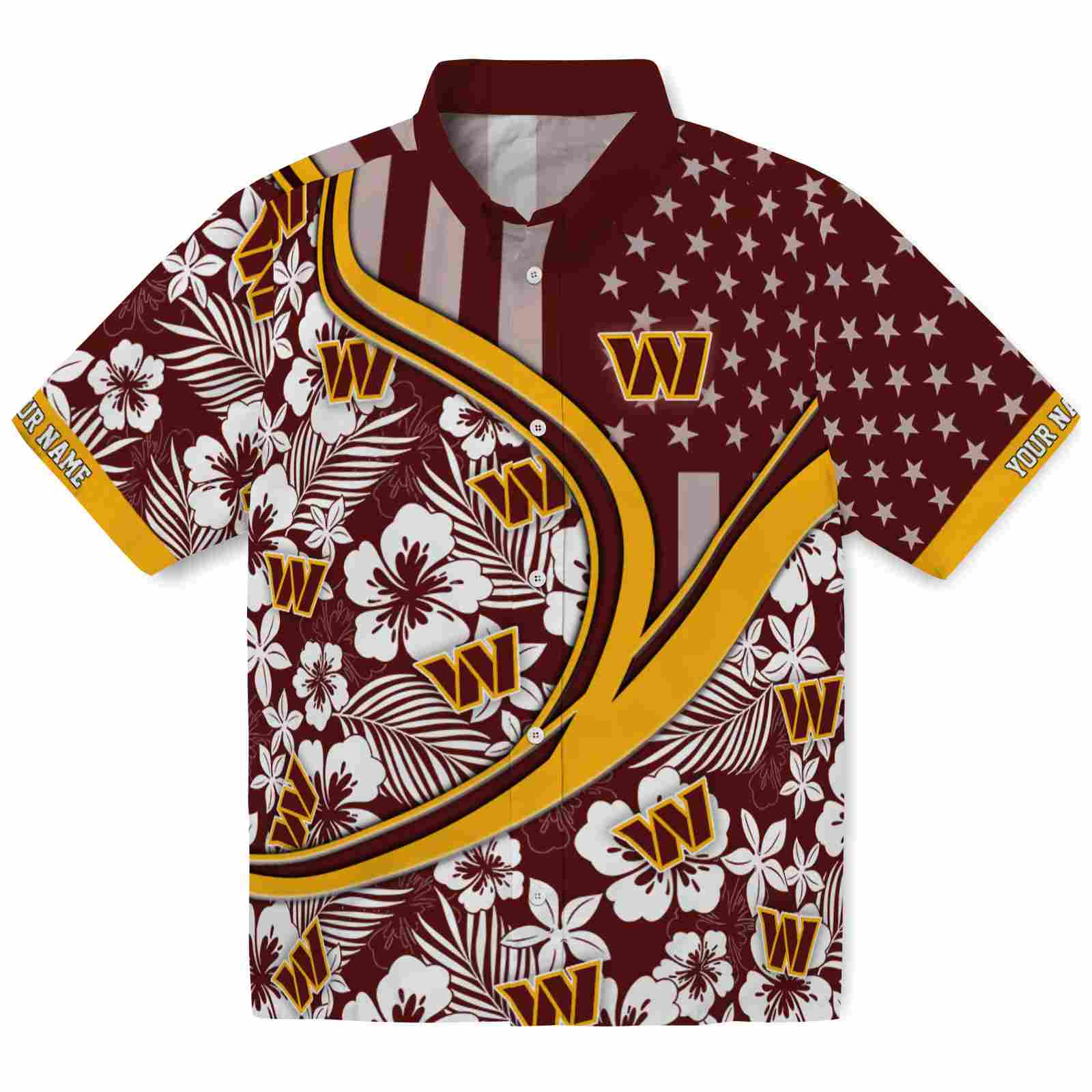 Keptsake Custom Washington Commanders Floral Wave Burgundy White Premium Hawaiian Shirt