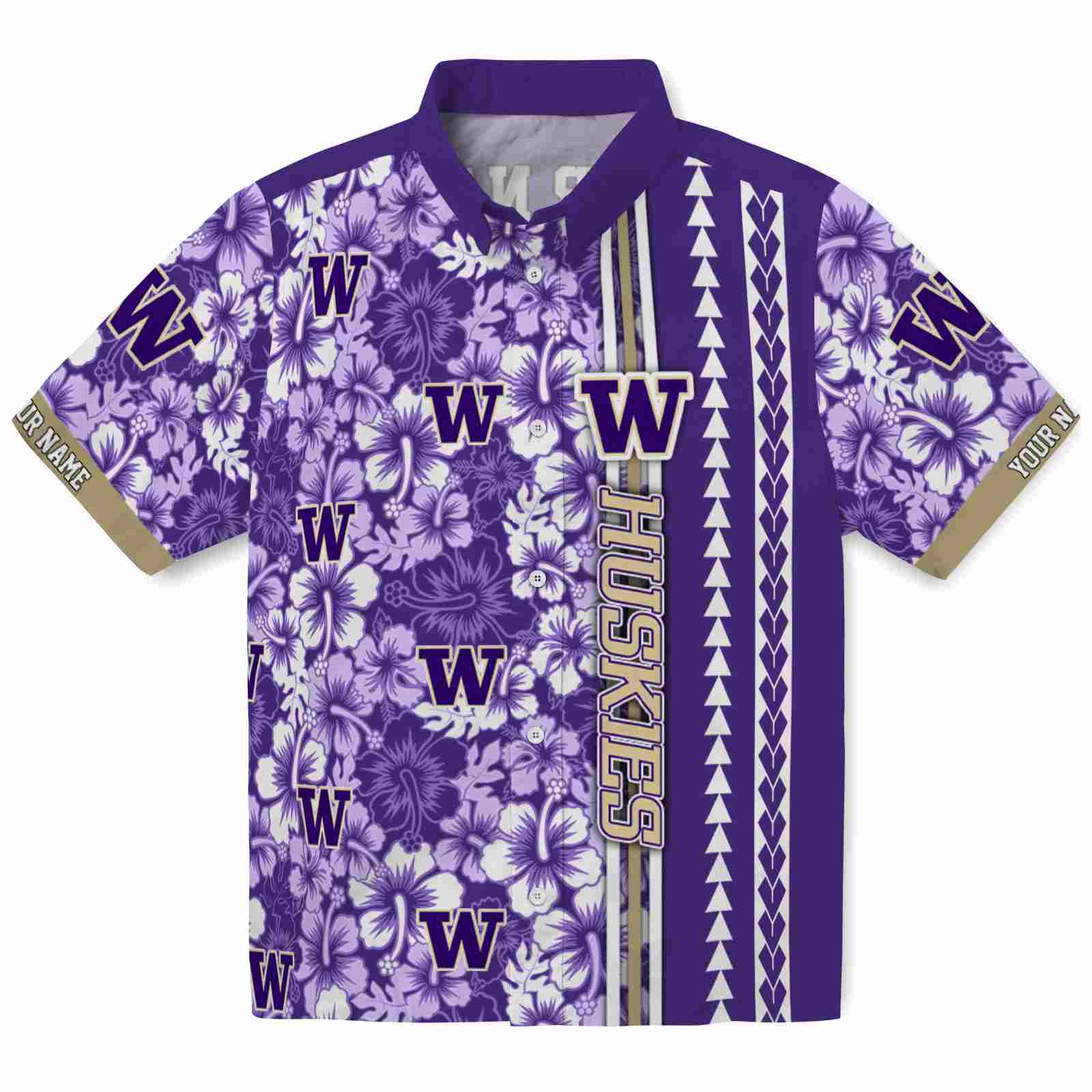 Keptsake Custom Washington Huskies Hibiscus Arrows Purple White Premium Hawaiian Shirt