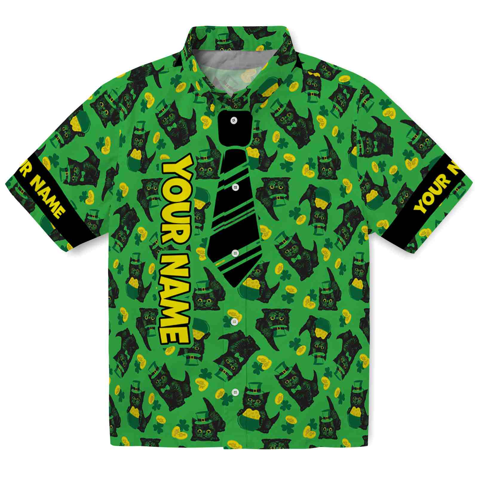 Keptsake Customizable St Patricks Cat Premium Hawaiian Shirt