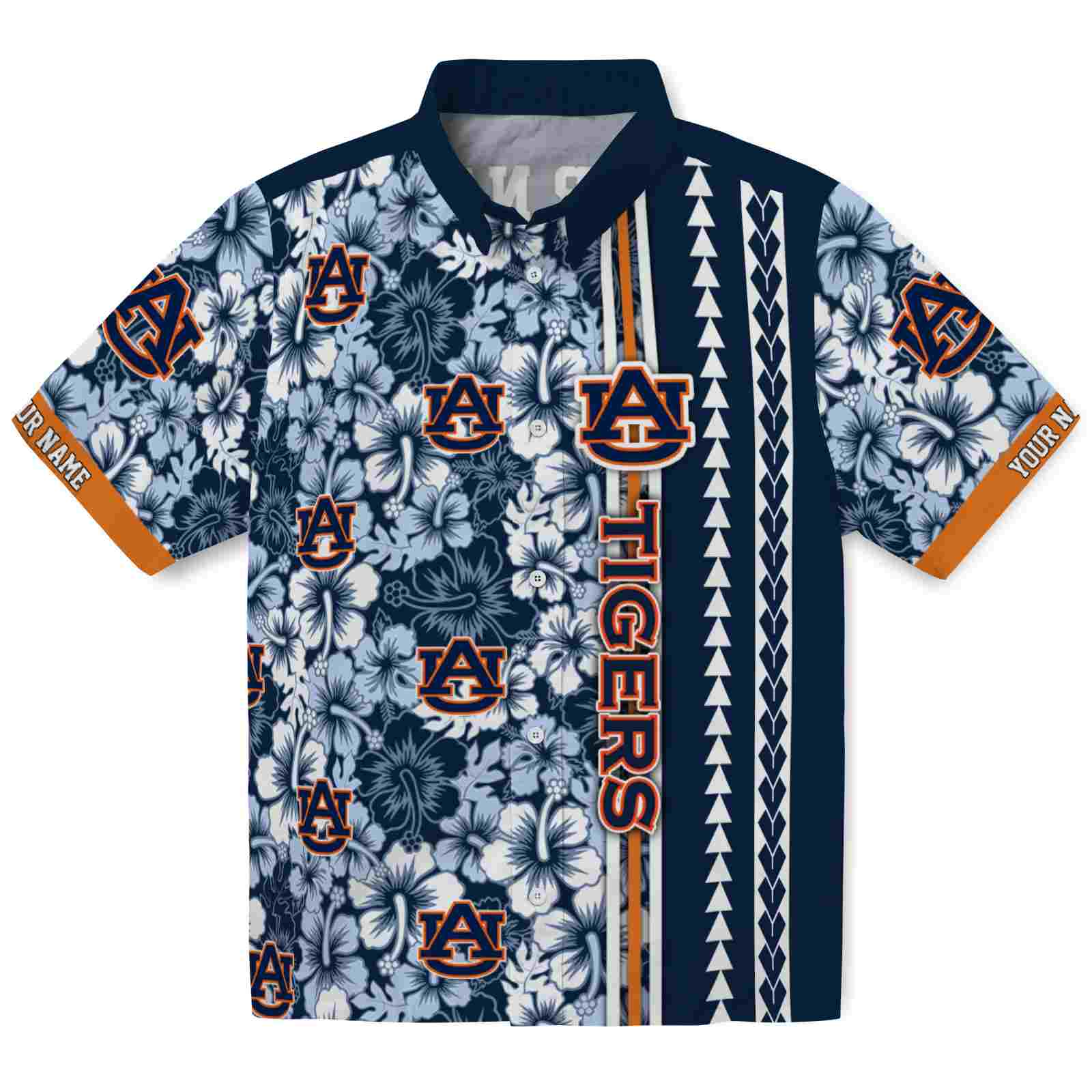 Keptsake Customized Auburn Tigers Hibiscus Arrows Navy Blue White Premium Hawaiian Shirt
