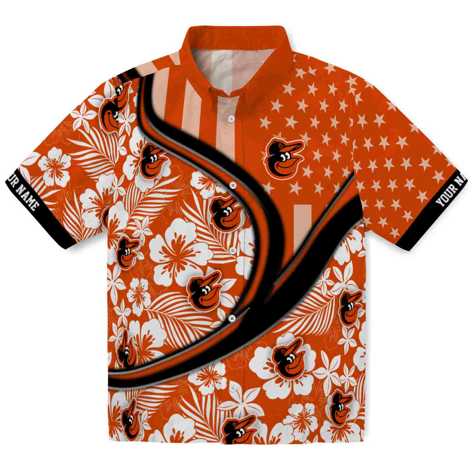 Keptsake Customized Baltimore Orioles Floral Wave Orange White Premium Hawaiian Shirt