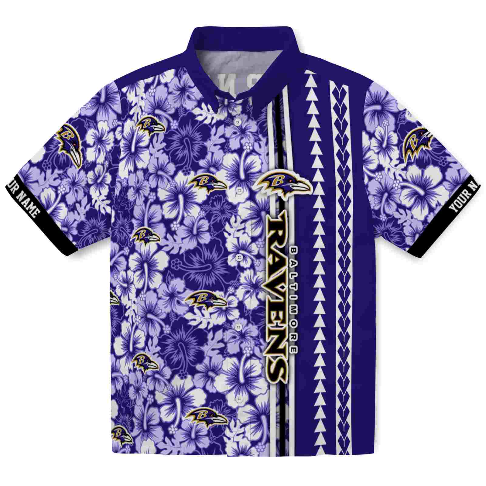 Keptsake Customized Baltimore Ravens Hibiscus Arrows Purple White Premium Hawaiian Shirt