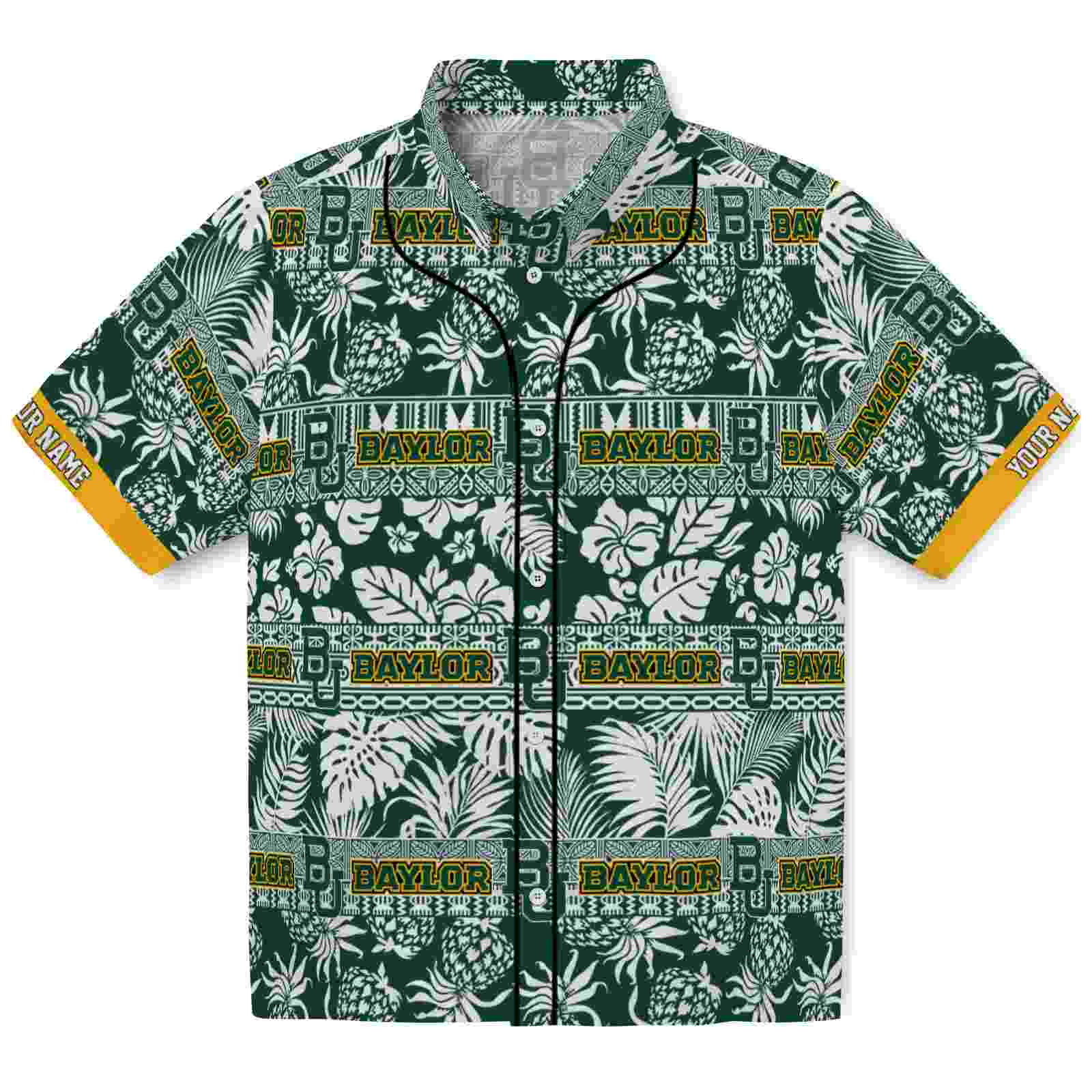 Keptsake Customized Baylor Bears Tribal Stripes Green White Premium Hawaiian Shirt