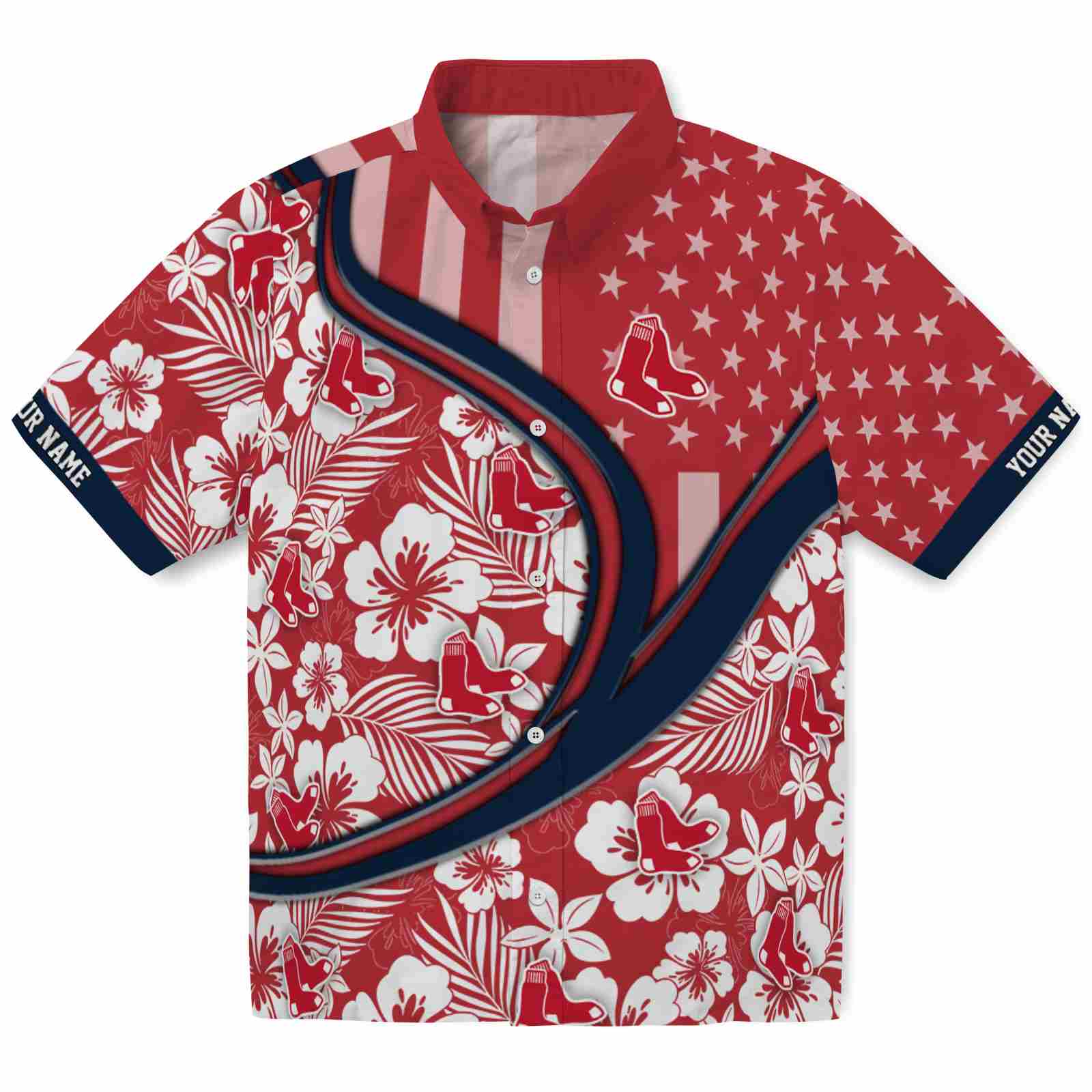 Keptsake Customized Boston Red Sox Floral Wave Red White Premium Hawaiian Shirt