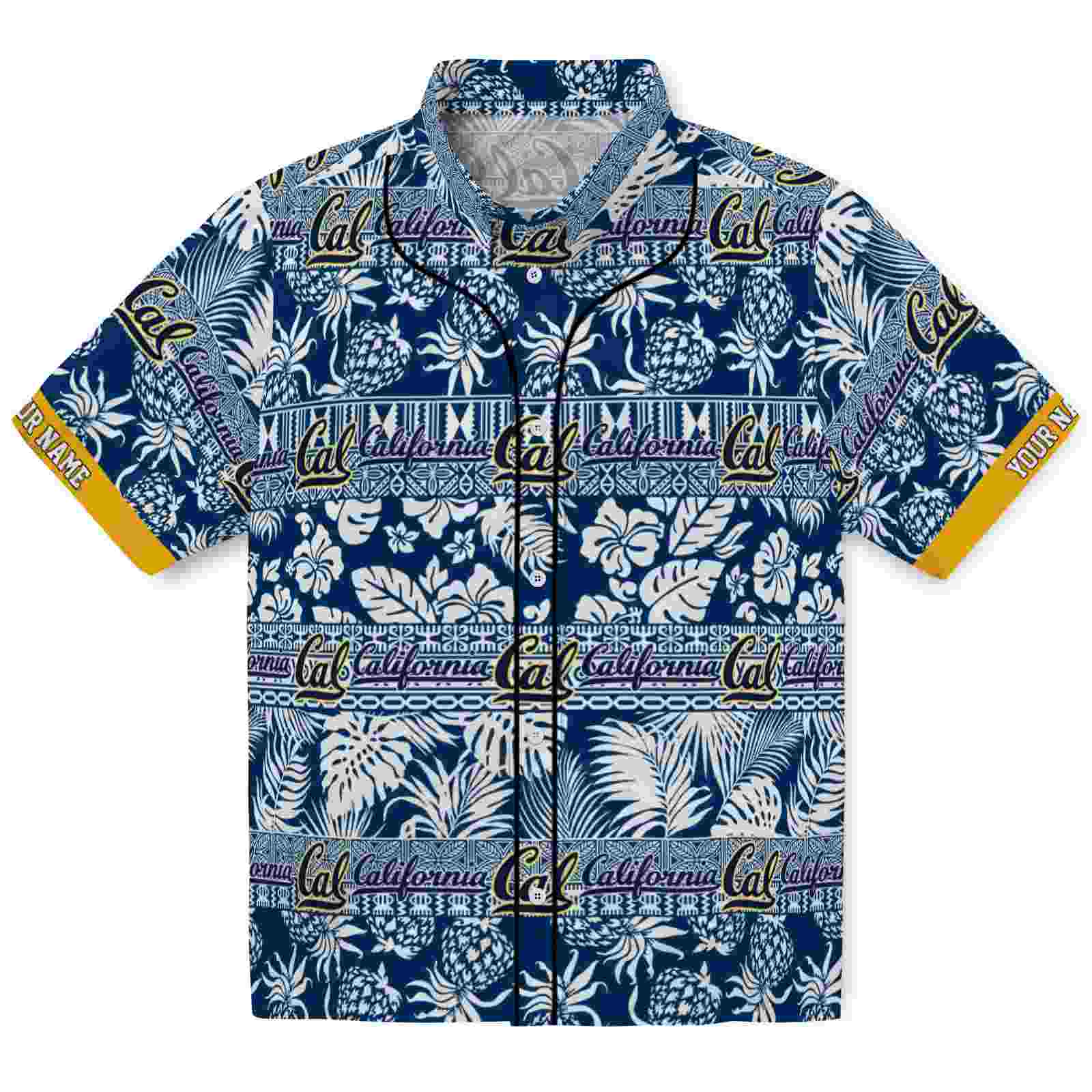 Keptsake Customized California Golden Bears Tribal Stripes Blue White Premium Hawaiian Shirt