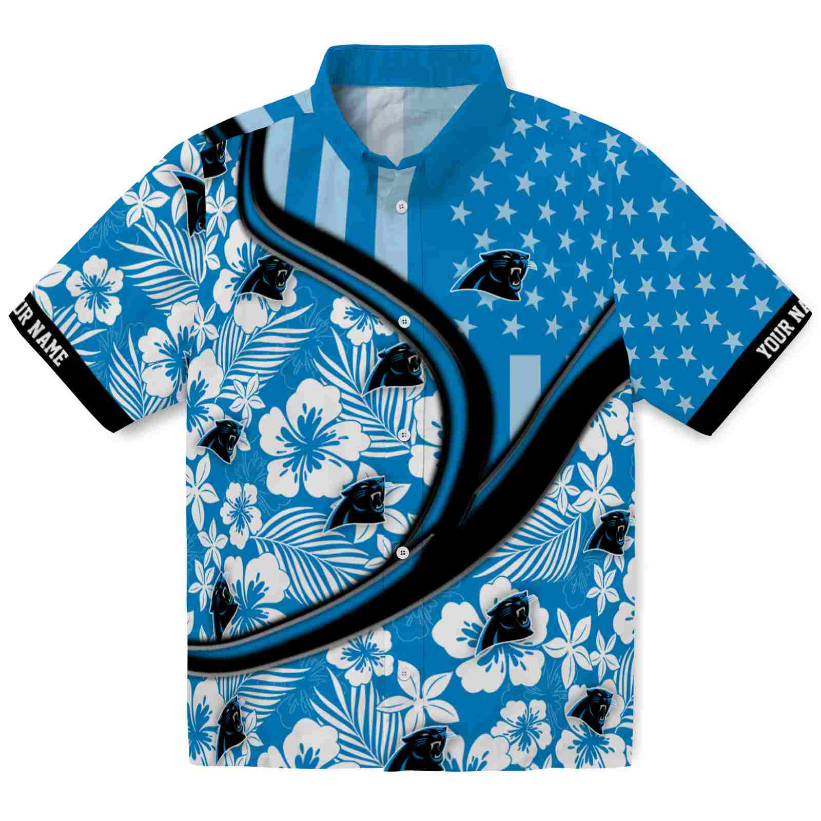 Keptsake Customized Carolina Panthers Floral Wave Blue White Premium Hawaiian Shirt